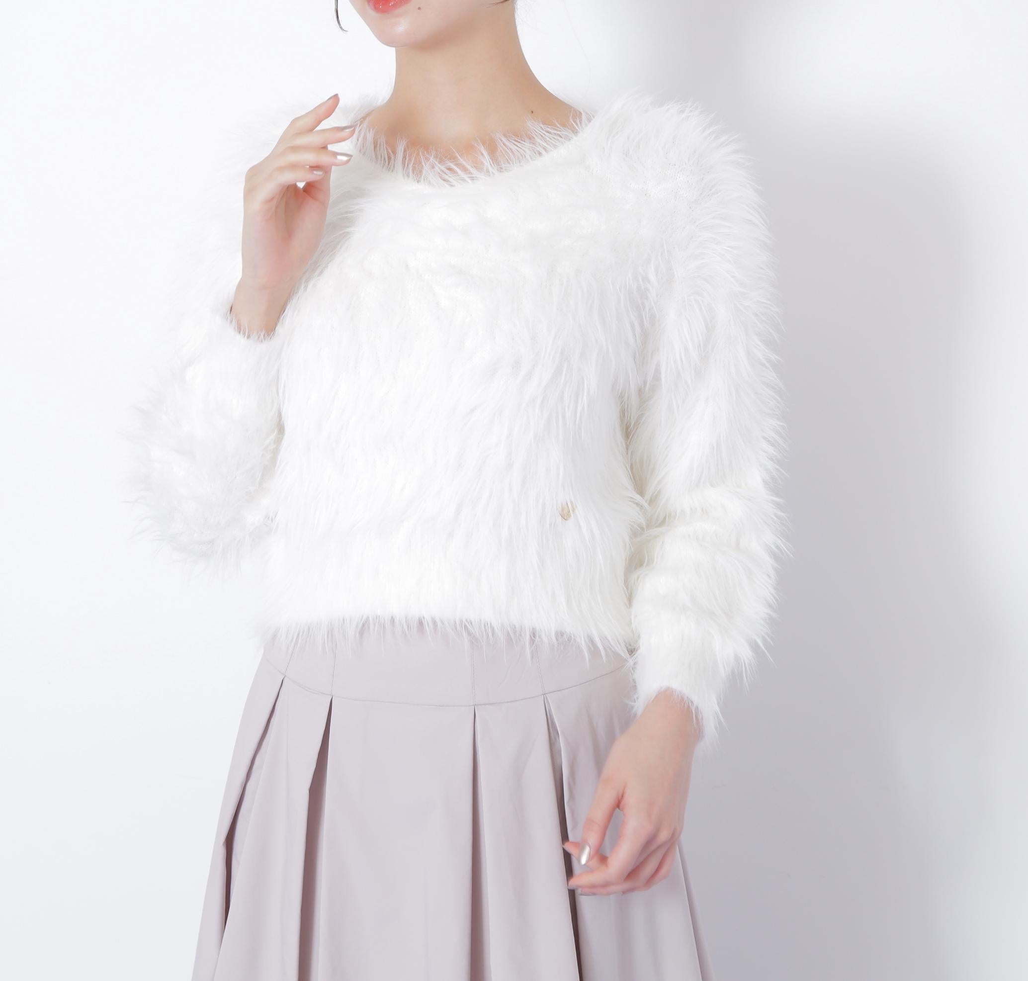 起毛ロングシャギーニット ホワイト