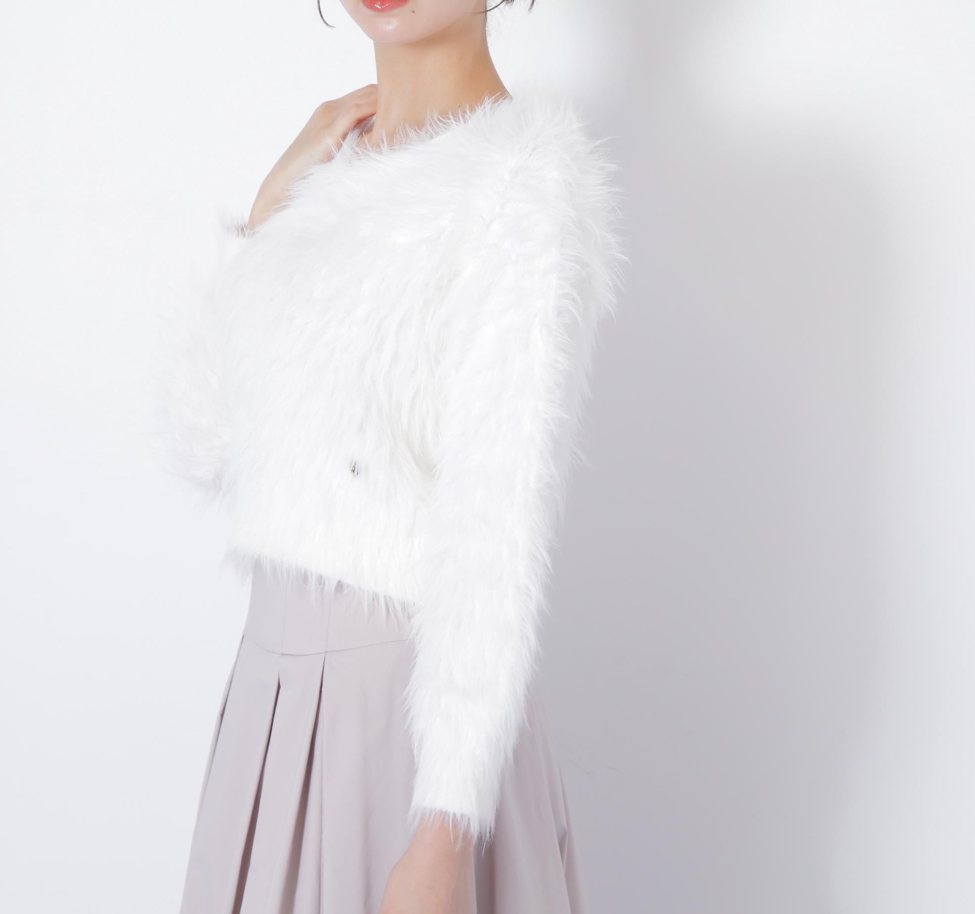 起毛ロングシャギーニット ホワイト