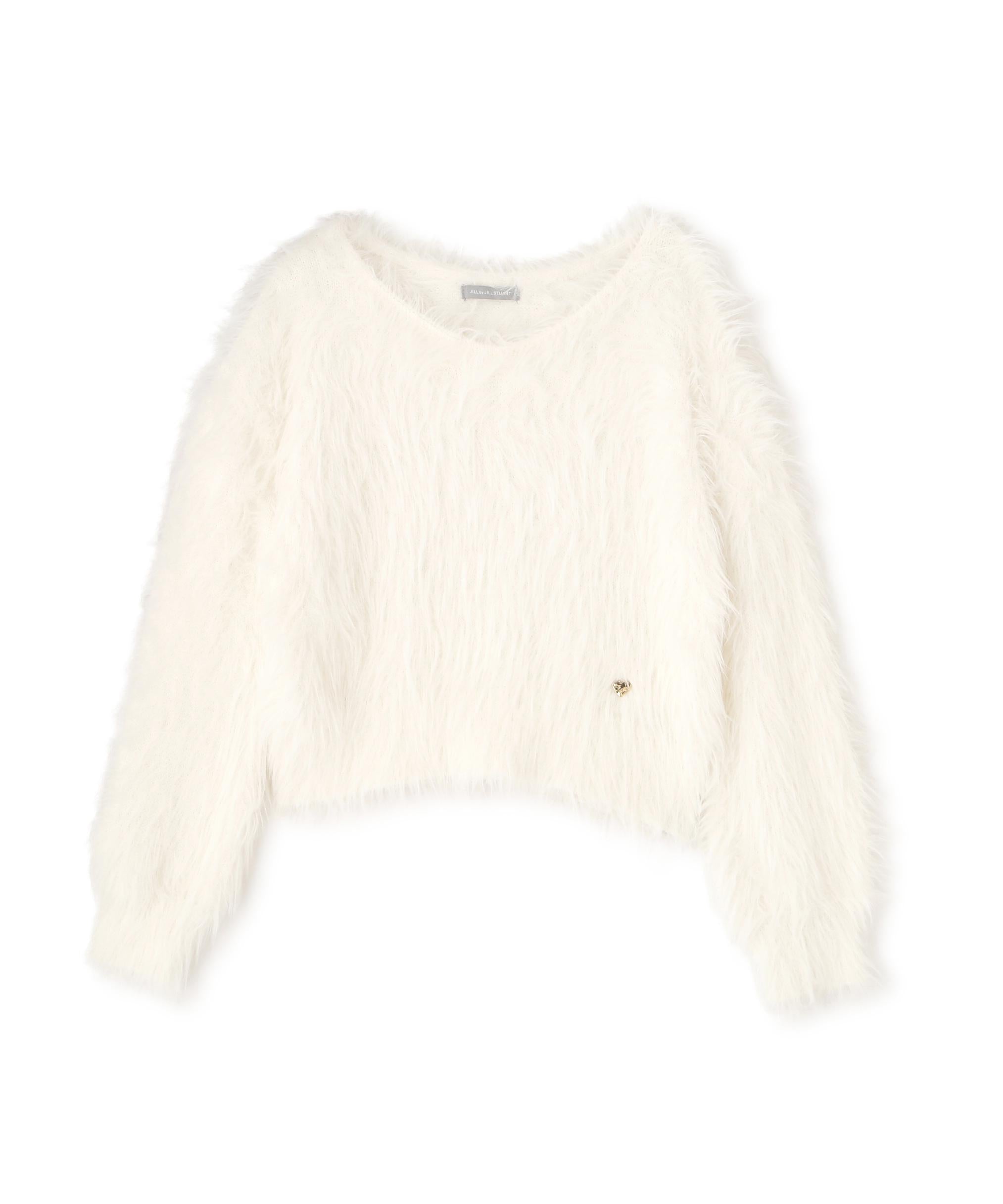 起毛ロングシャギーニット ホワイト