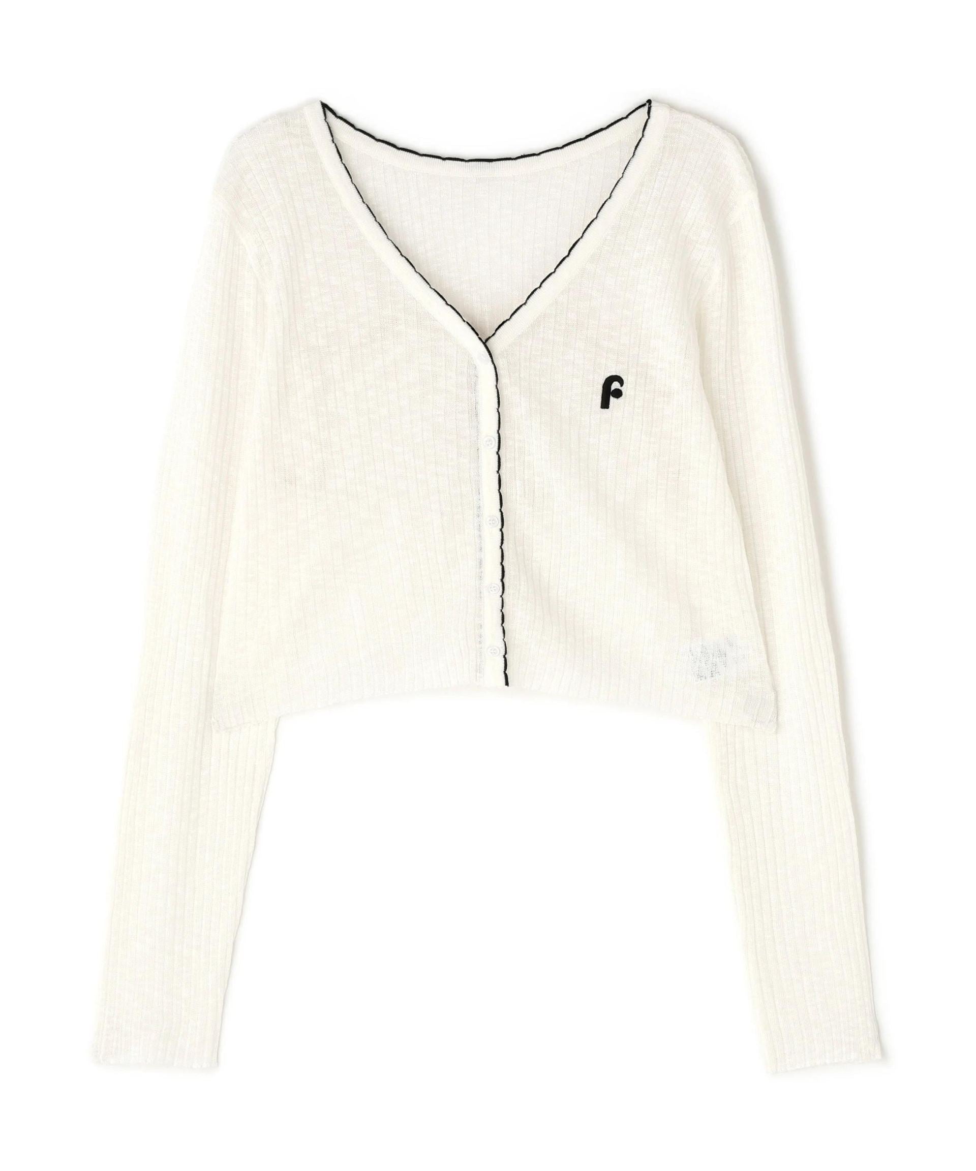 配色ラインスカラップシアーリブカーディガン オフ