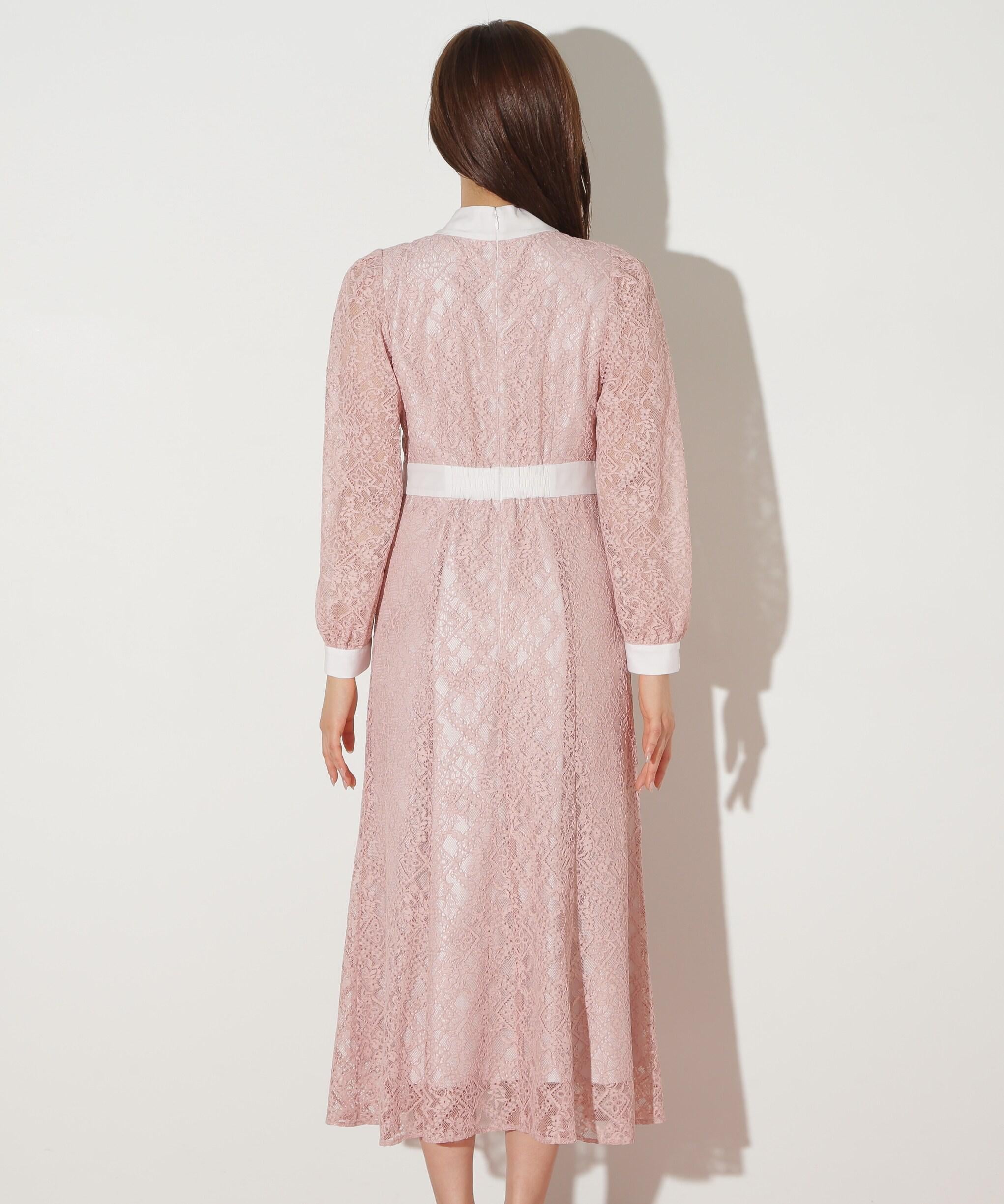 ボウタイレースワンピース ピンク