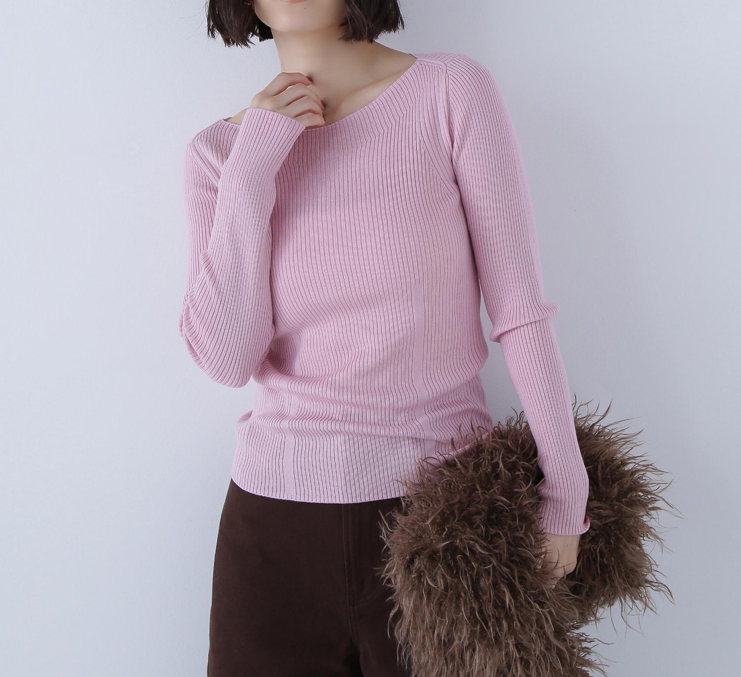 ウールブレンドニットシリーズ ボートネック ピンク