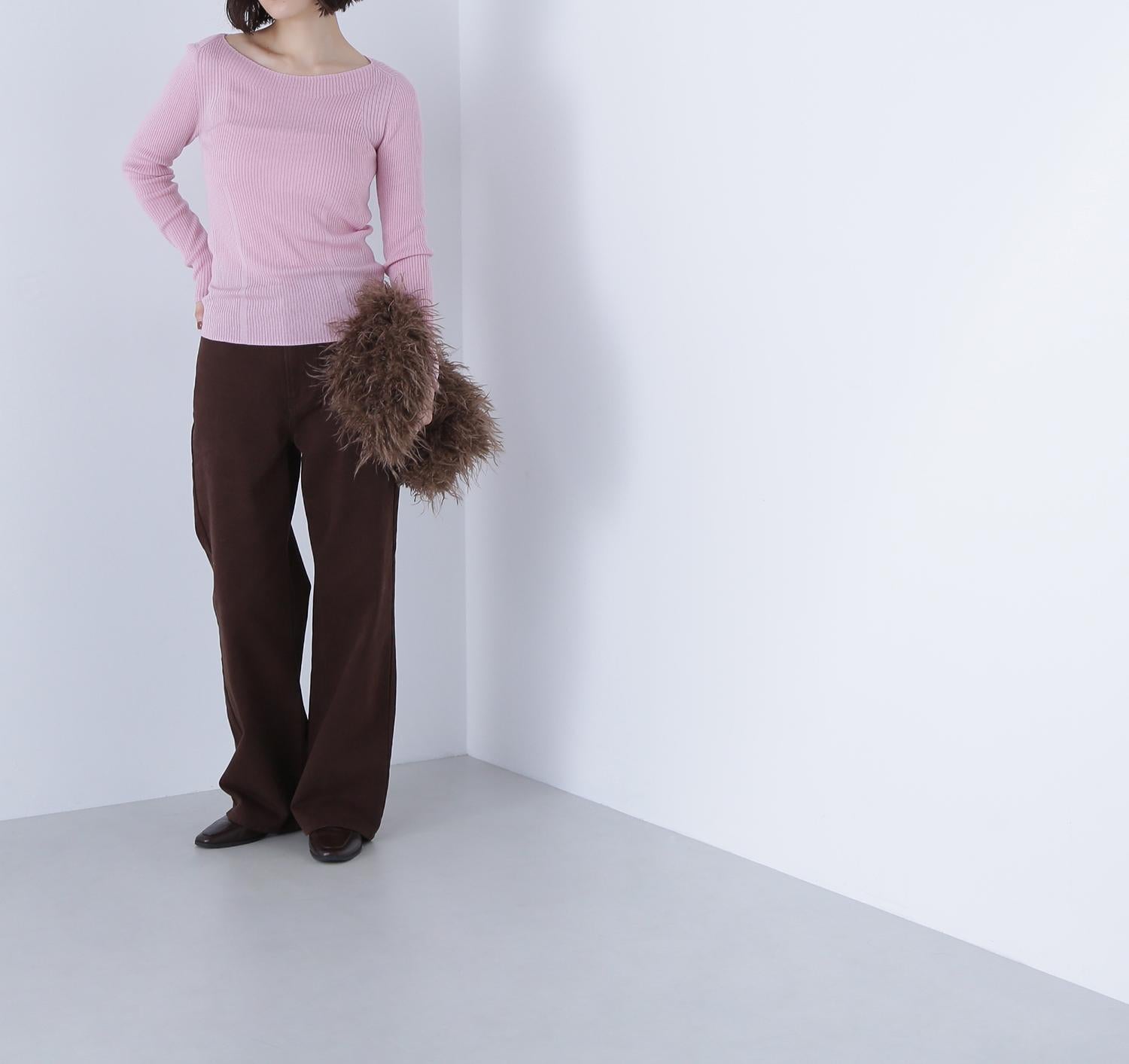 ウールブレンドニットシリーズ ボートネック ピンク