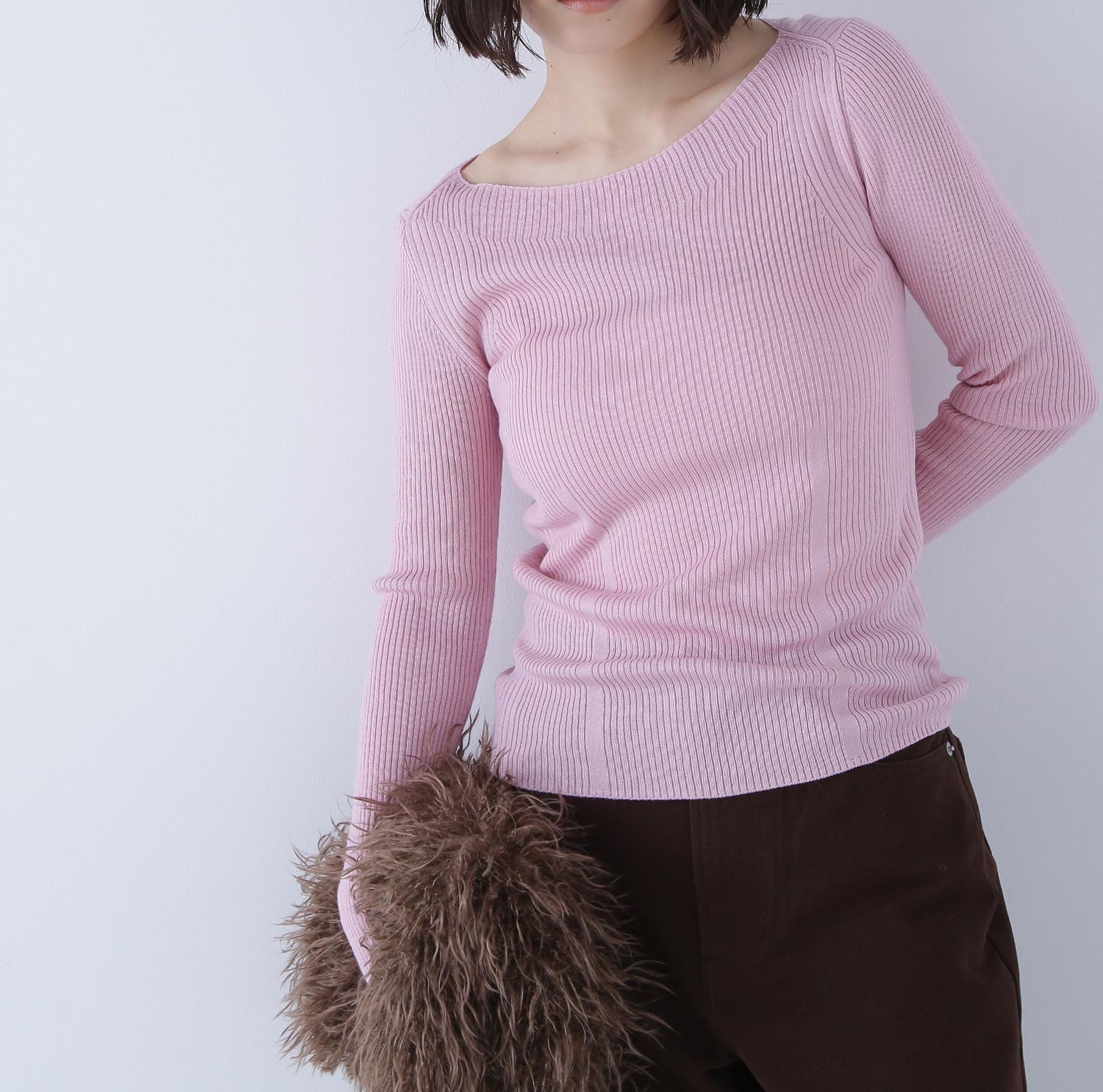 ウールブレンドニットシリーズ ボートネック ピンク