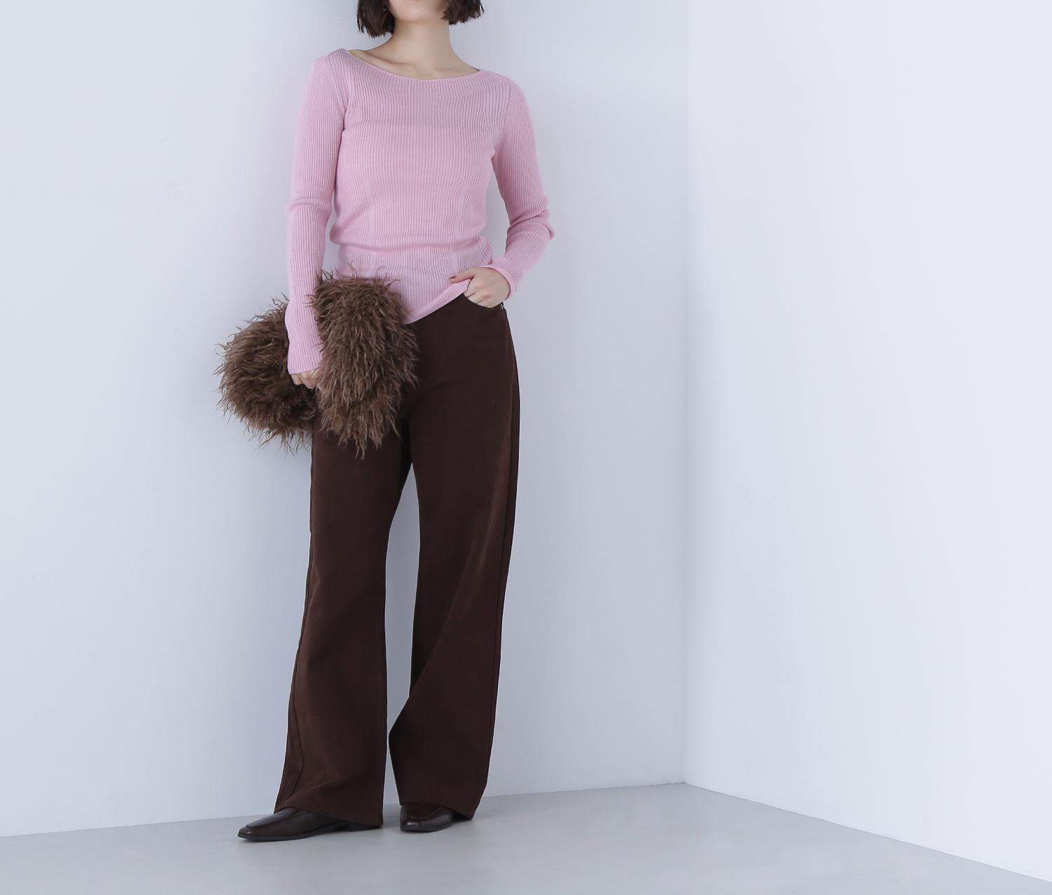 ウールブレンドニットシリーズ ボートネック ピンク