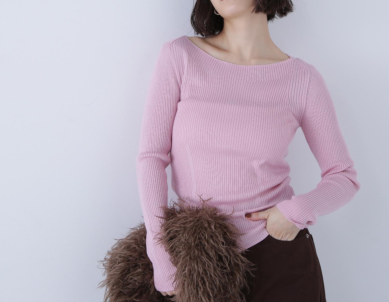 ウールブレンドニットシリーズ ボートネック ピンク