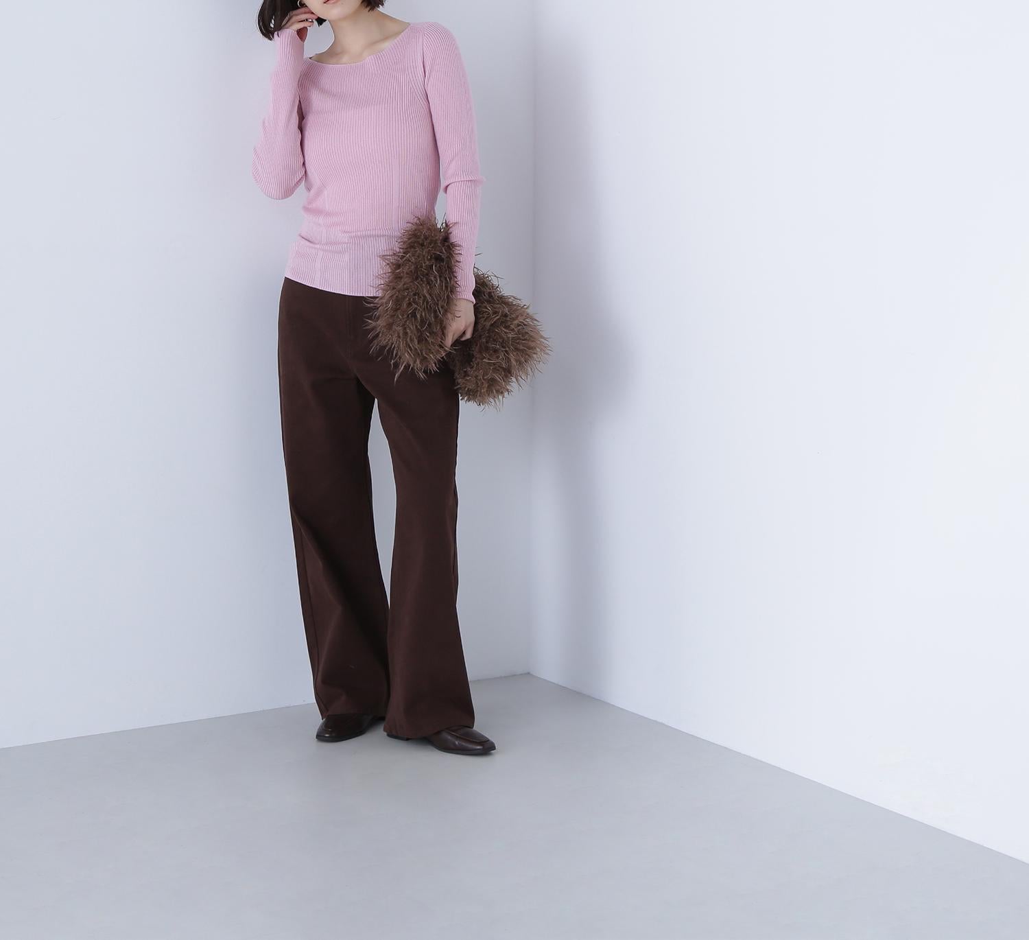 ウールブレンドニットシリーズ ボートネック ピンク