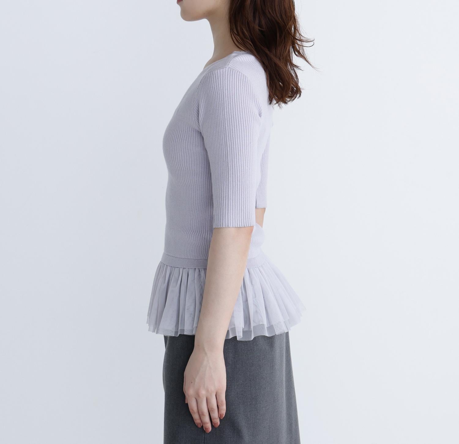 チュールペプラムニットアンサンブル ラベンダー