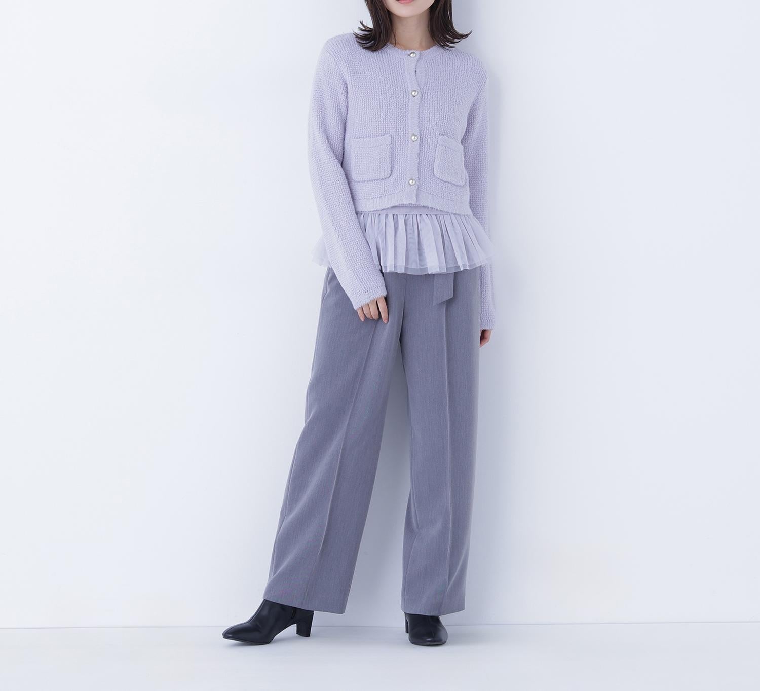 チュールペプラムニットアンサンブル ラベンダー