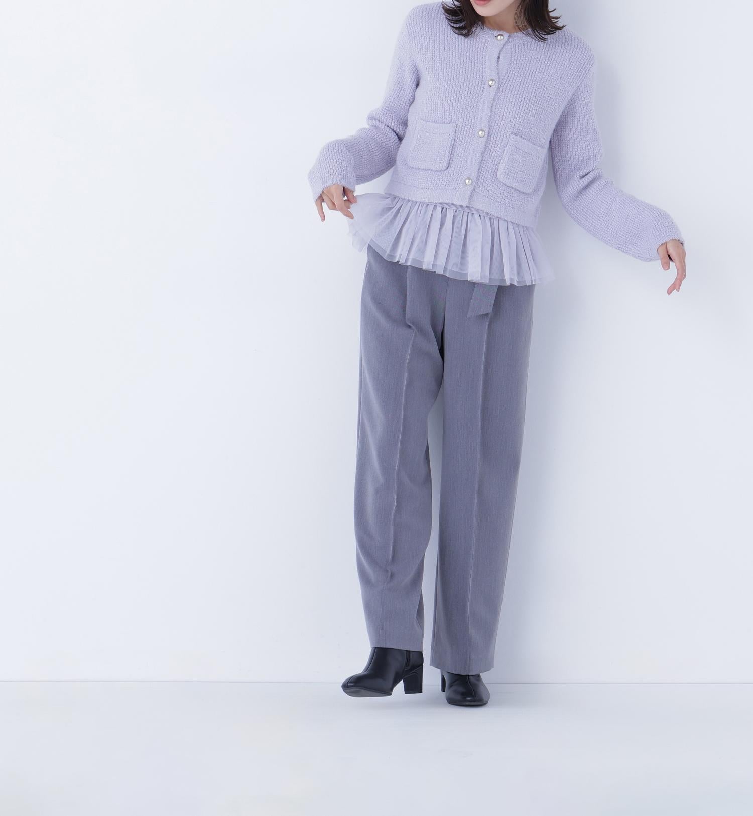 チュールペプラムニットアンサンブル ラベンダー