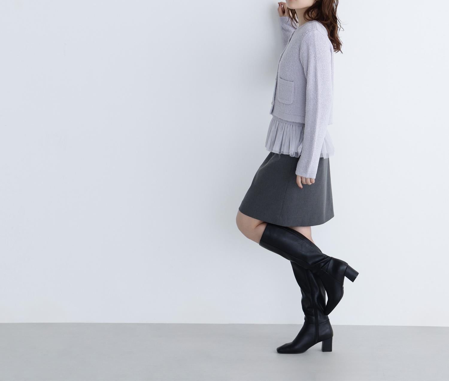 チュールペプラムニットアンサンブル ラベンダー