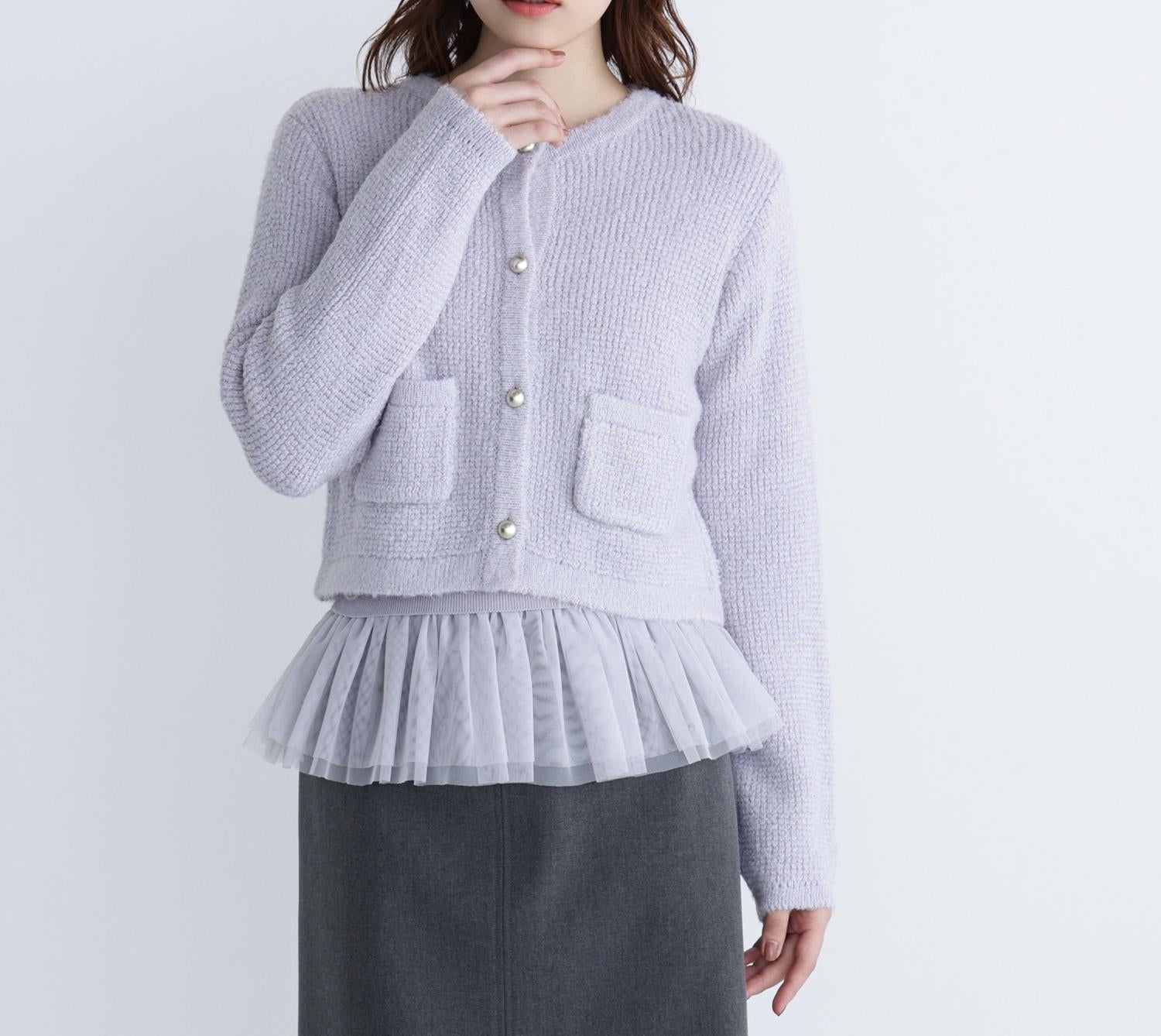 チュールペプラムニットアンサンブル ラベンダー