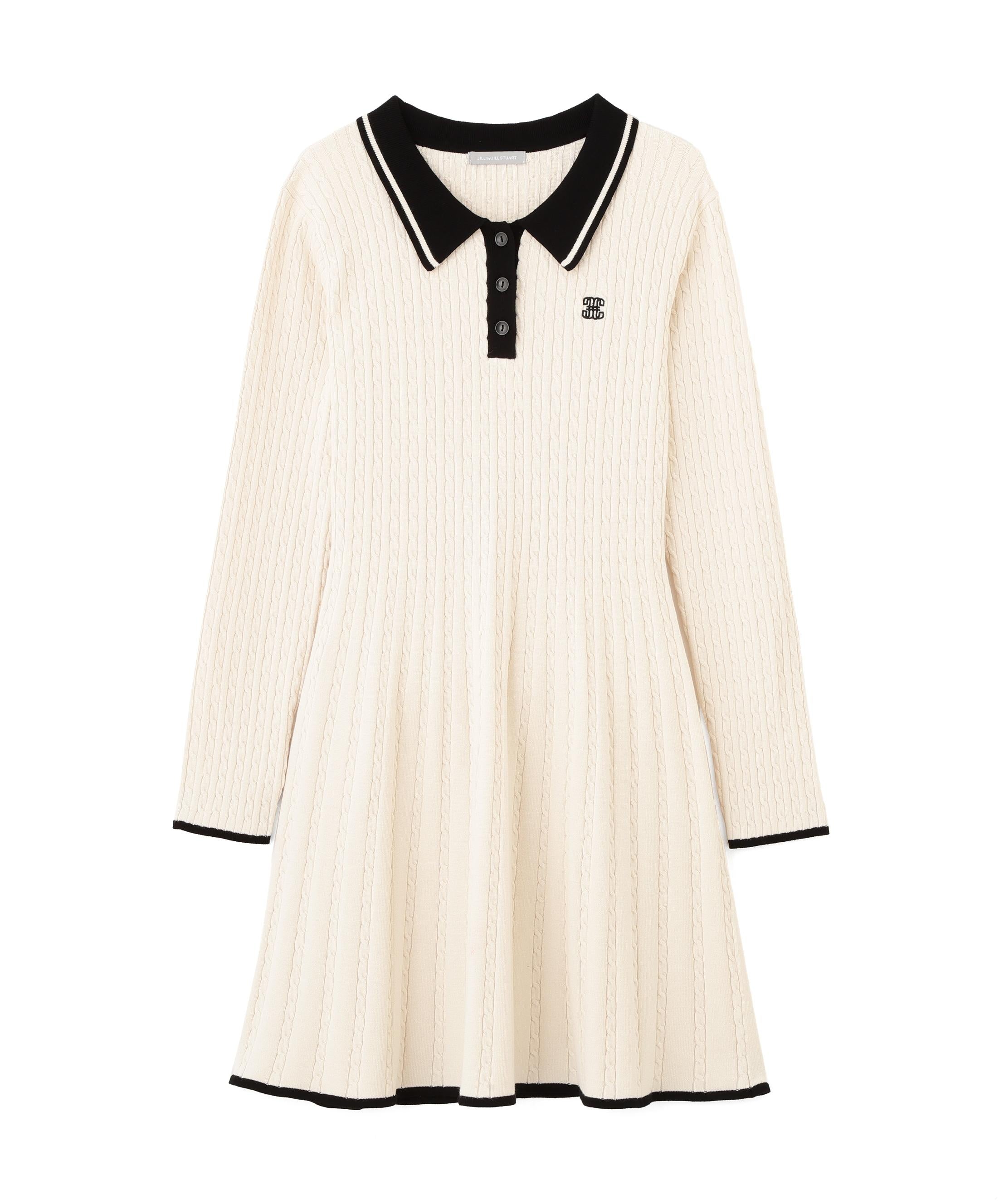 ポロ襟ケーブルミニワンピース ホワイト