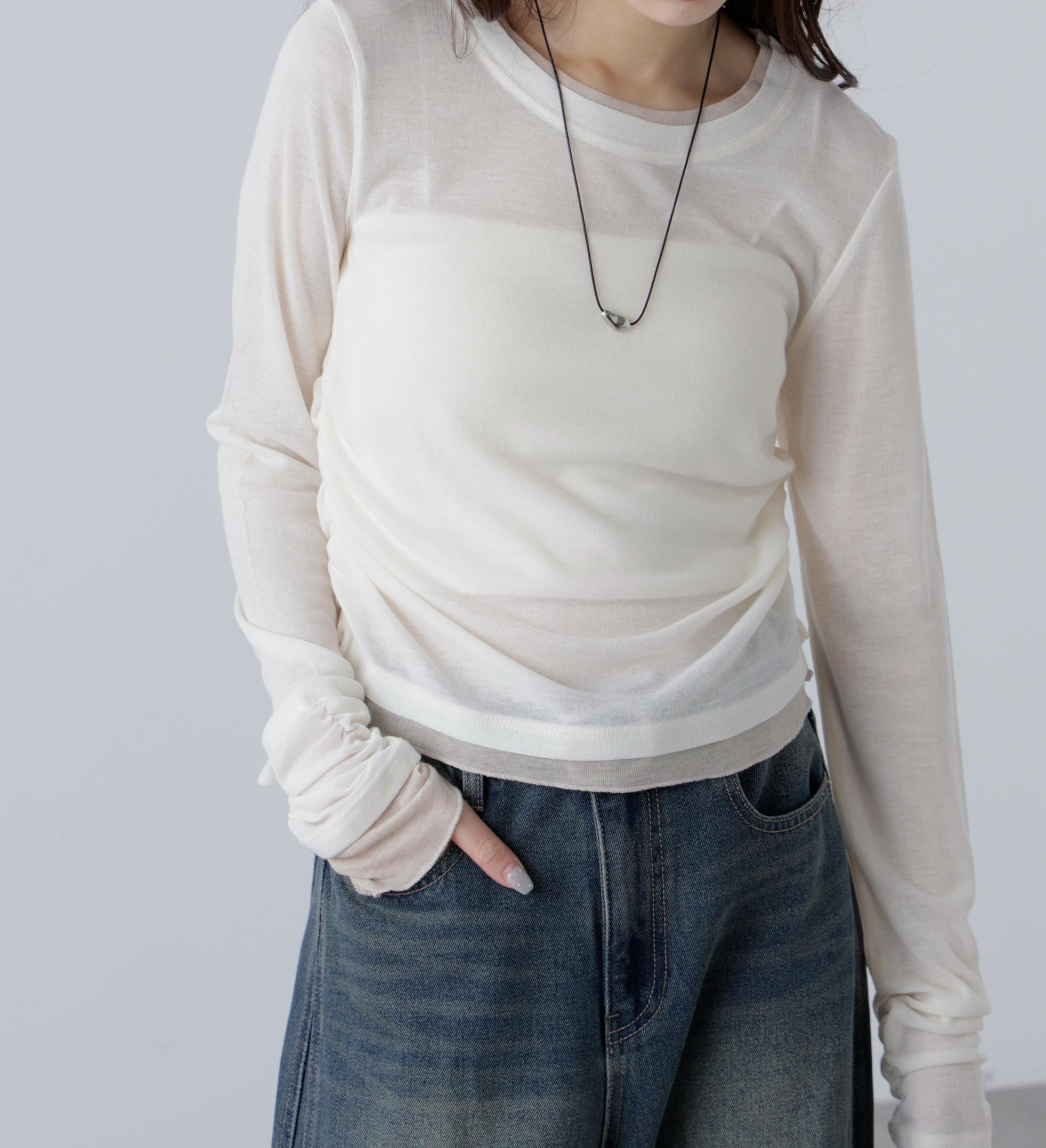 シアーテレコレイヤード風カットソー オフ