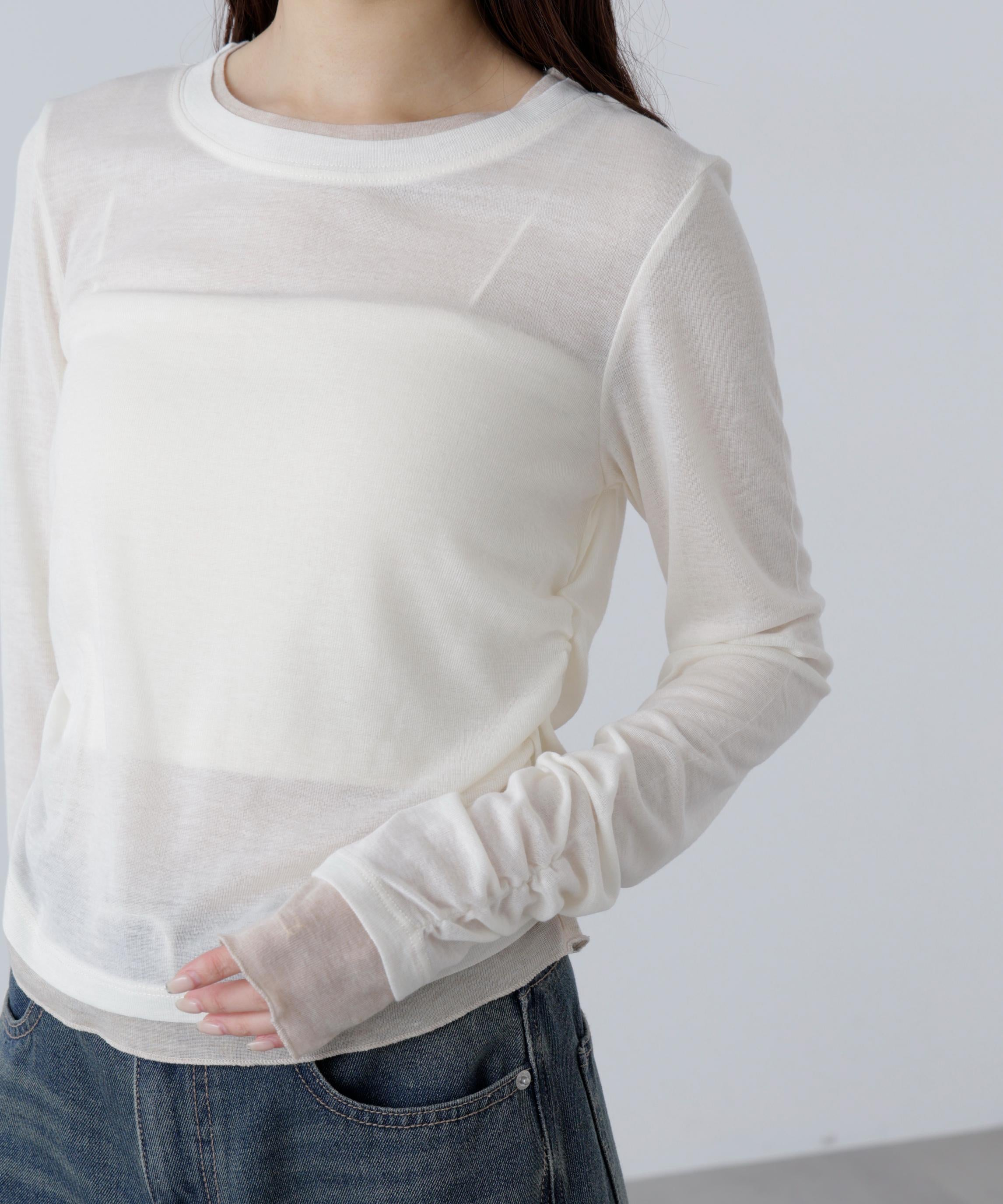 シアーテレコレイヤード風カットソー オフ