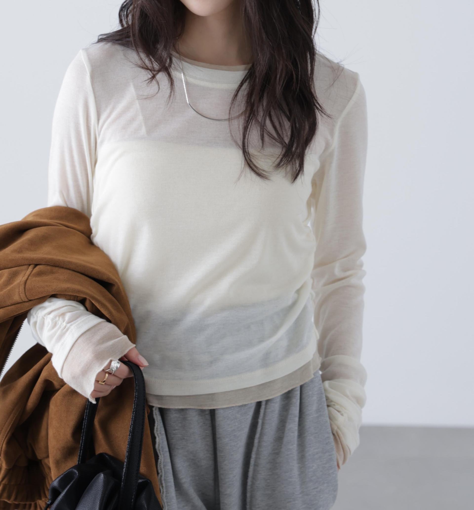 シアーテレコレイヤード風カットソー オフ