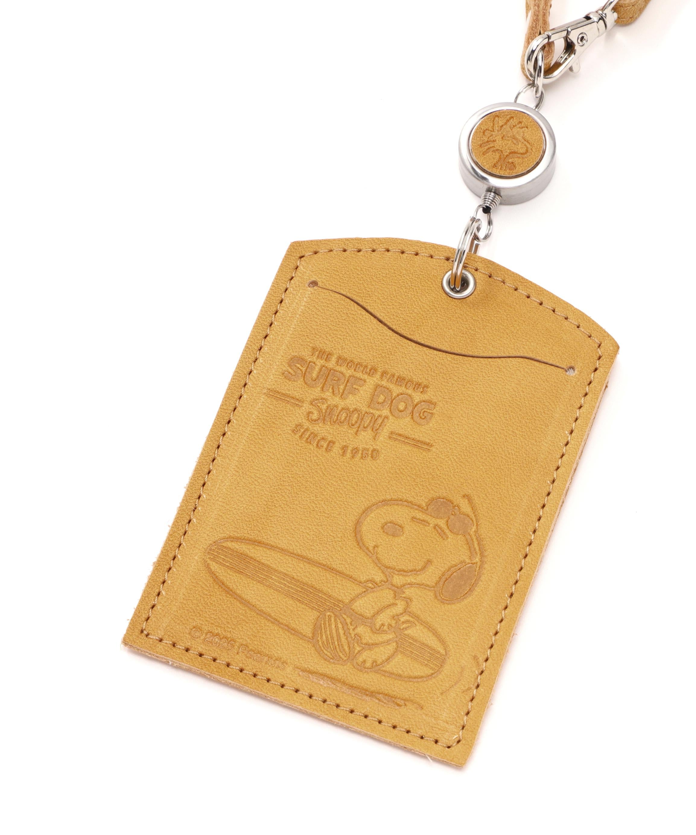 SNOOPY LEATHER COLLECTION/スヌーピーレザーコレクション/リール付きパスケース ベージュ