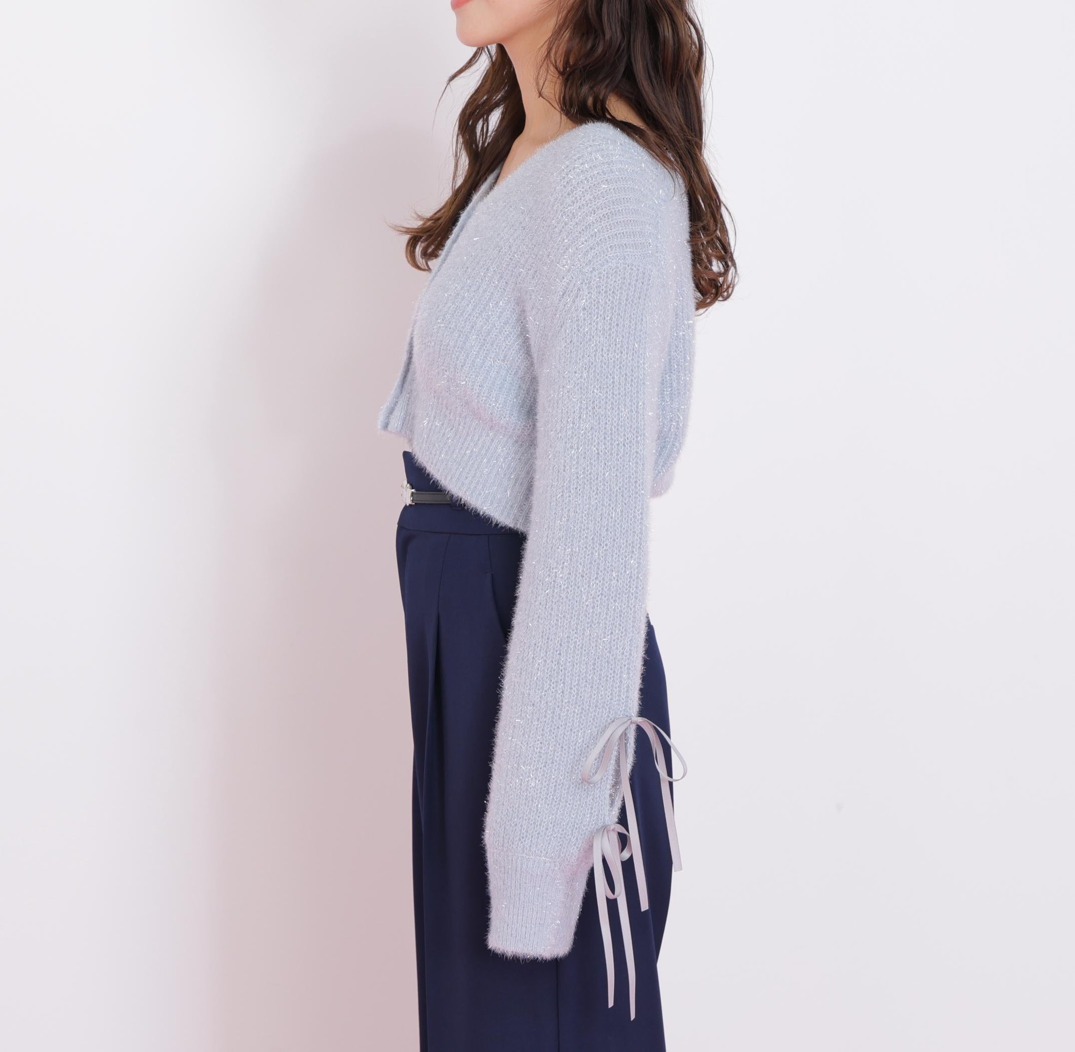 フィルムフェザーヤーンカーディガン ブルー