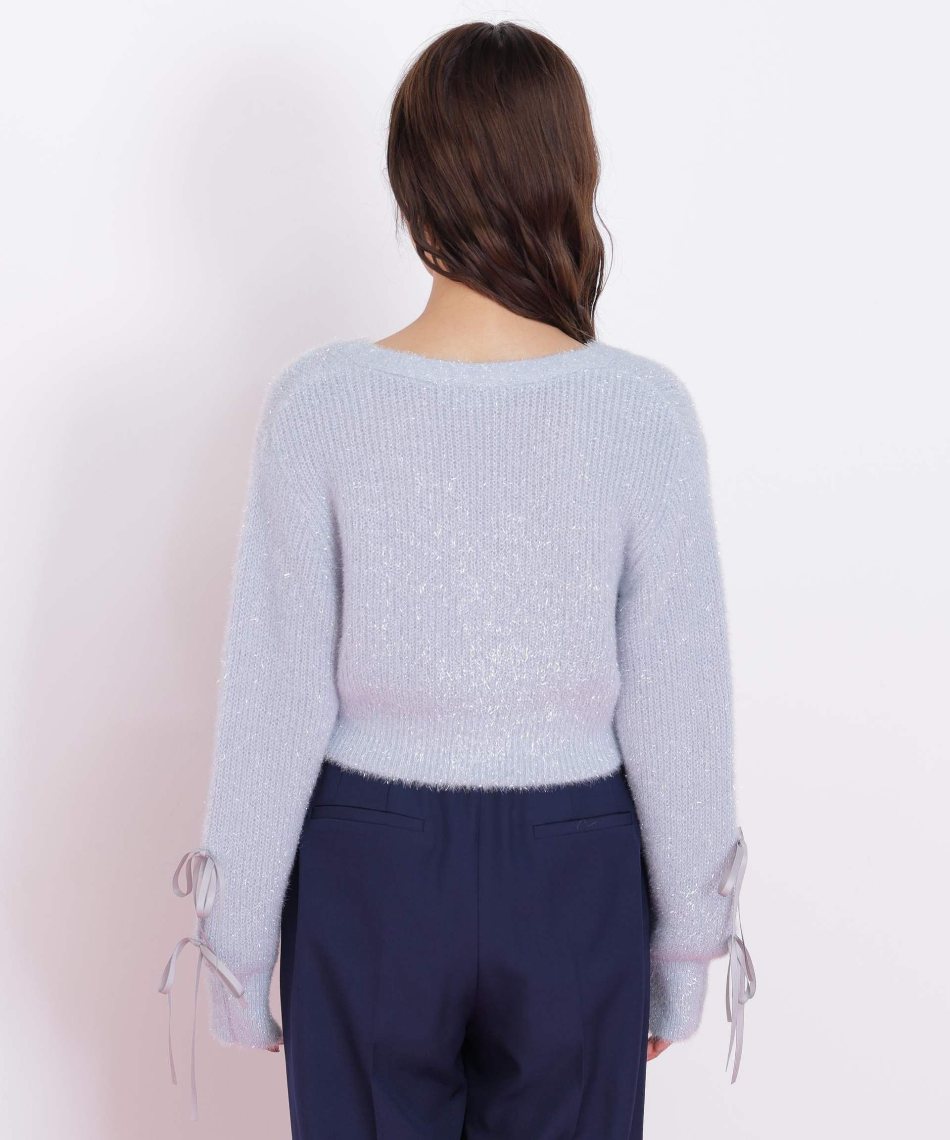 フィルムフェザーヤーンカーディガン ブルー