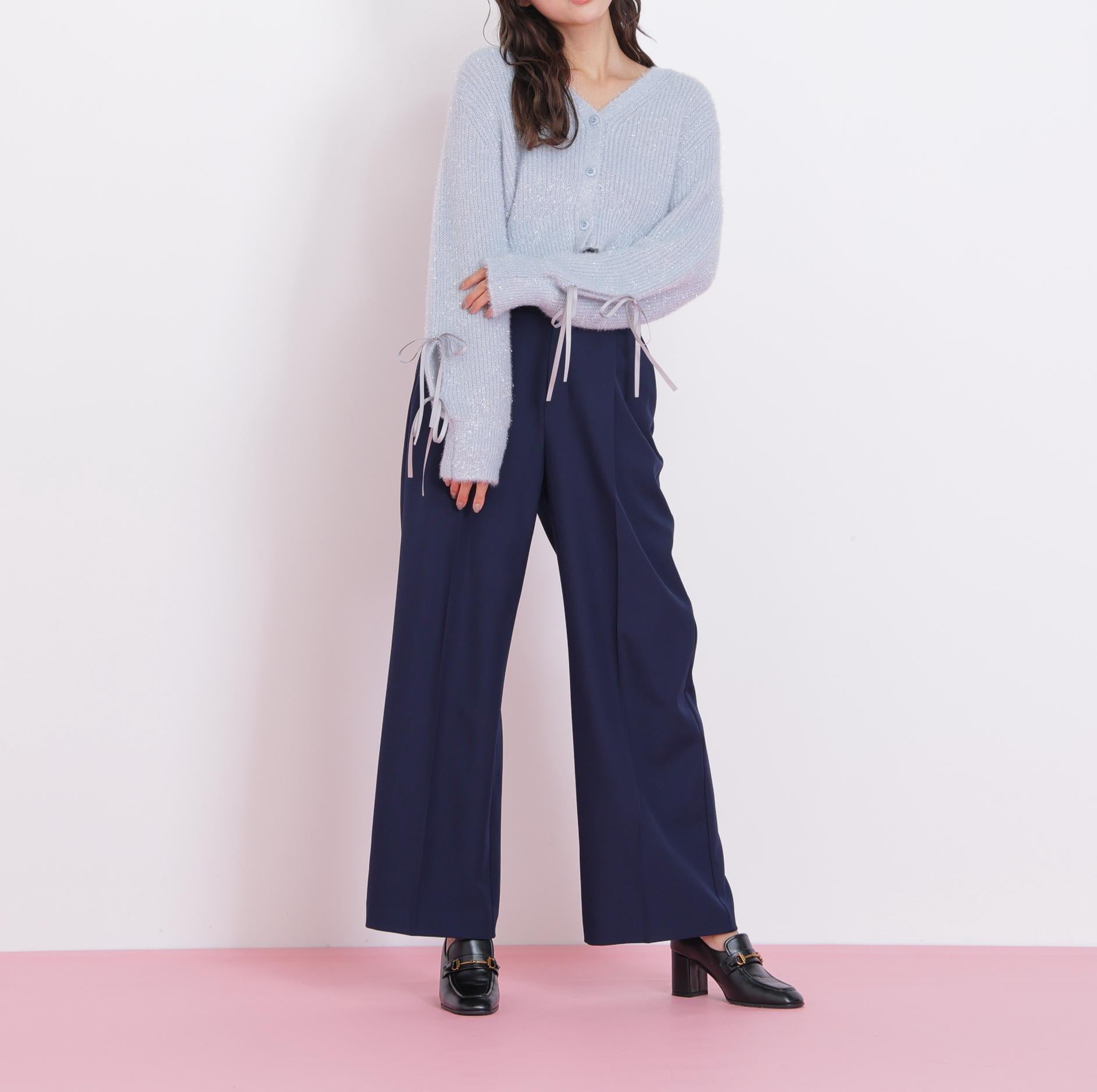 フィルムフェザーヤーンカーディガン ブルー