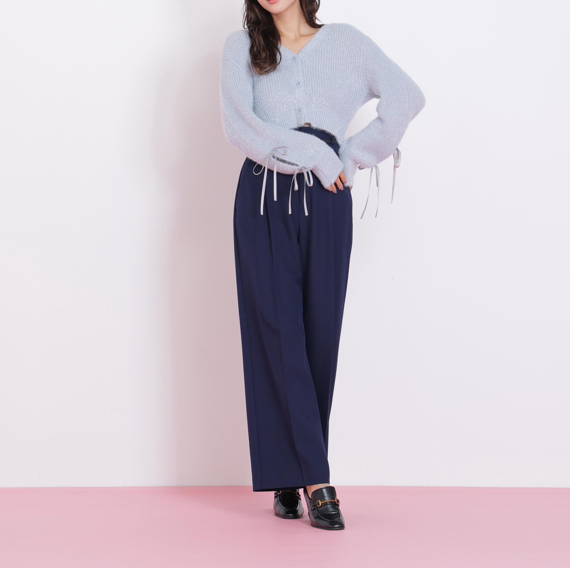 フィルムフェザーヤーンカーディガン ブルー