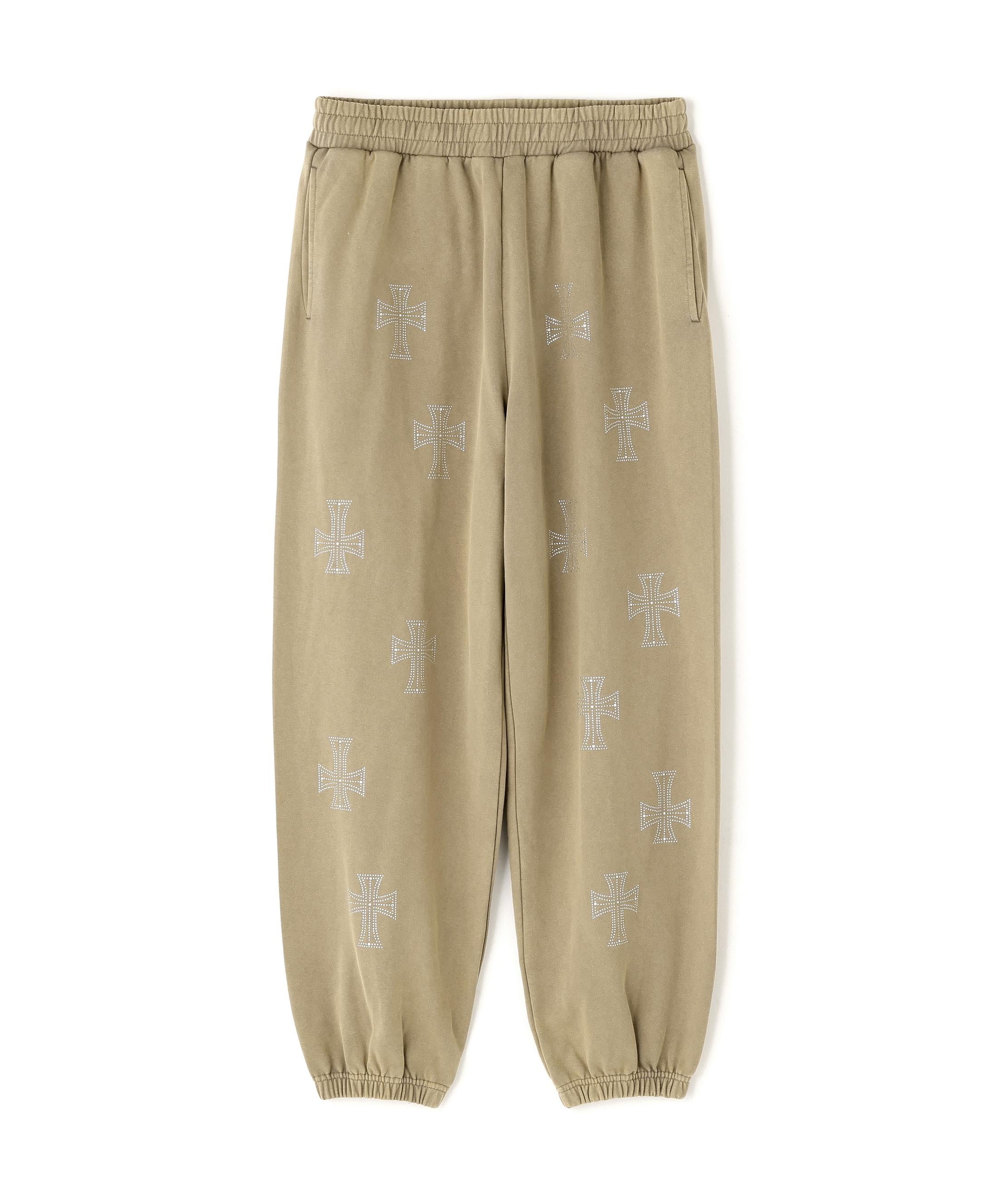 UNKNOWNLONDON/アンノウンロンドン/OUTLINE RHINESTONE SWEAT PANTS ベージュ