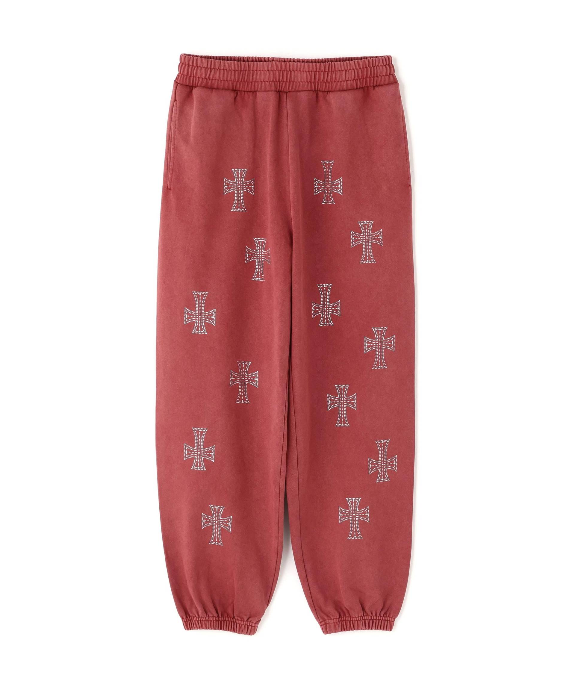 UNKNOWNLONDON/アンノウンロンドン/OUTLINE RHINESTONE SWEAT PANTS レッド