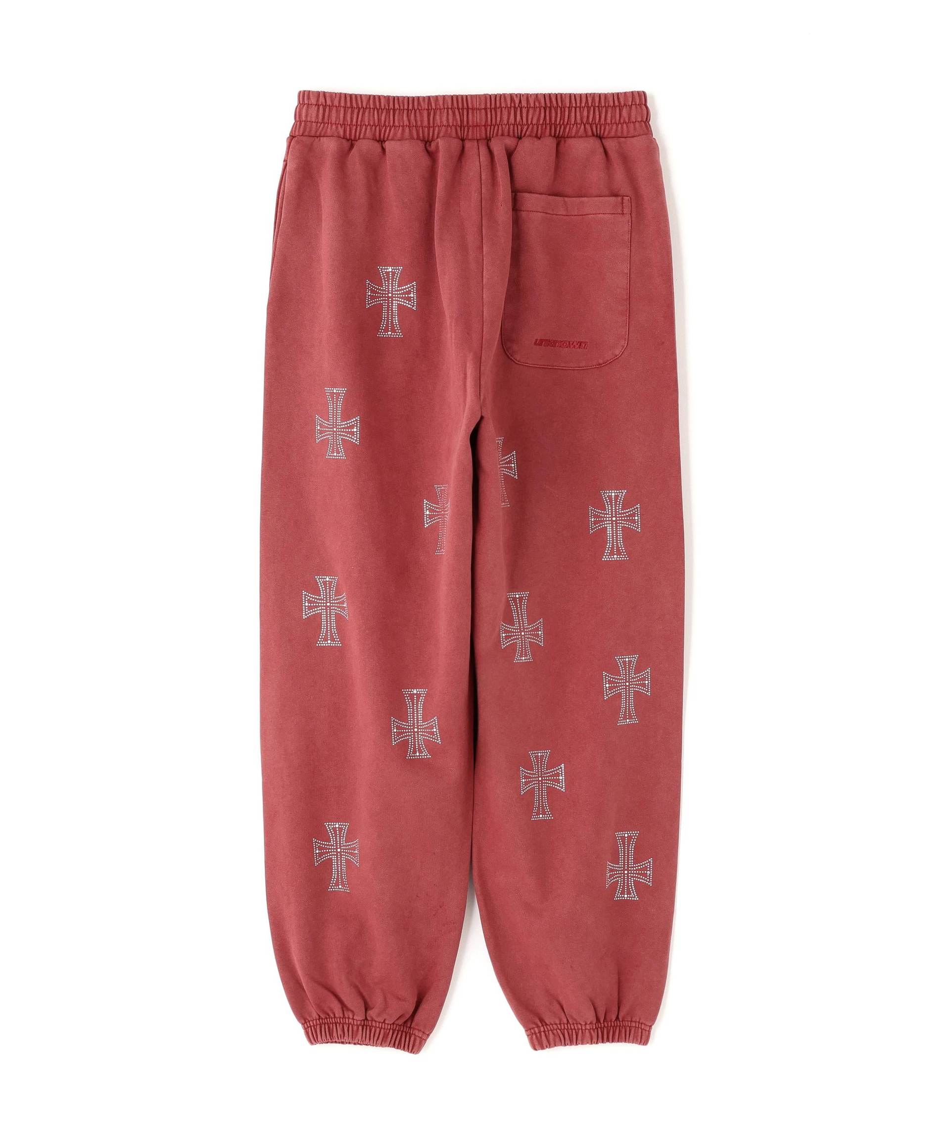 UNKNOWNLONDON/アンノウンロンドン/OUTLINE RHINESTONE SWEAT PANTS レッド