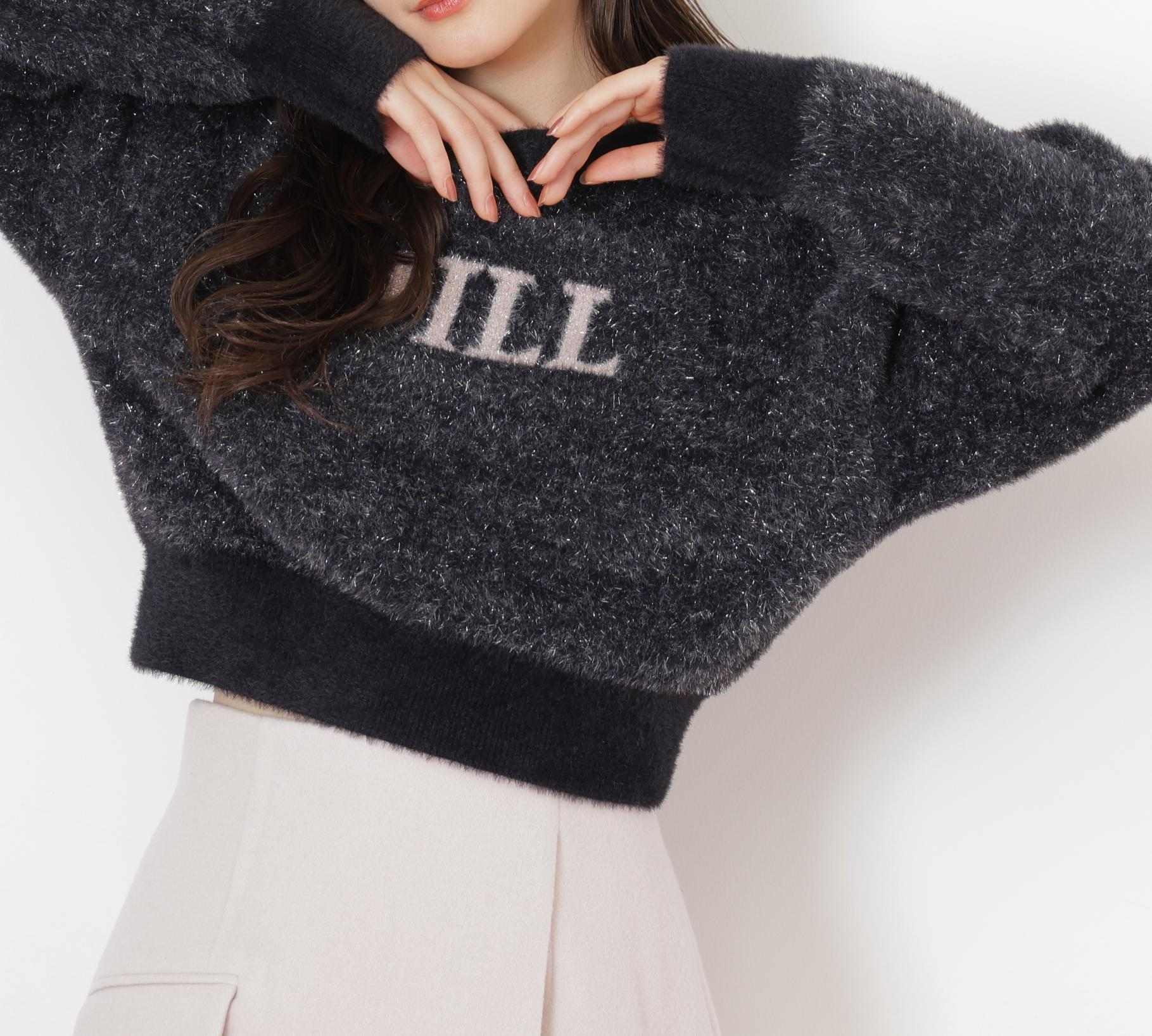 ラメロゴジャガードニット ブラック