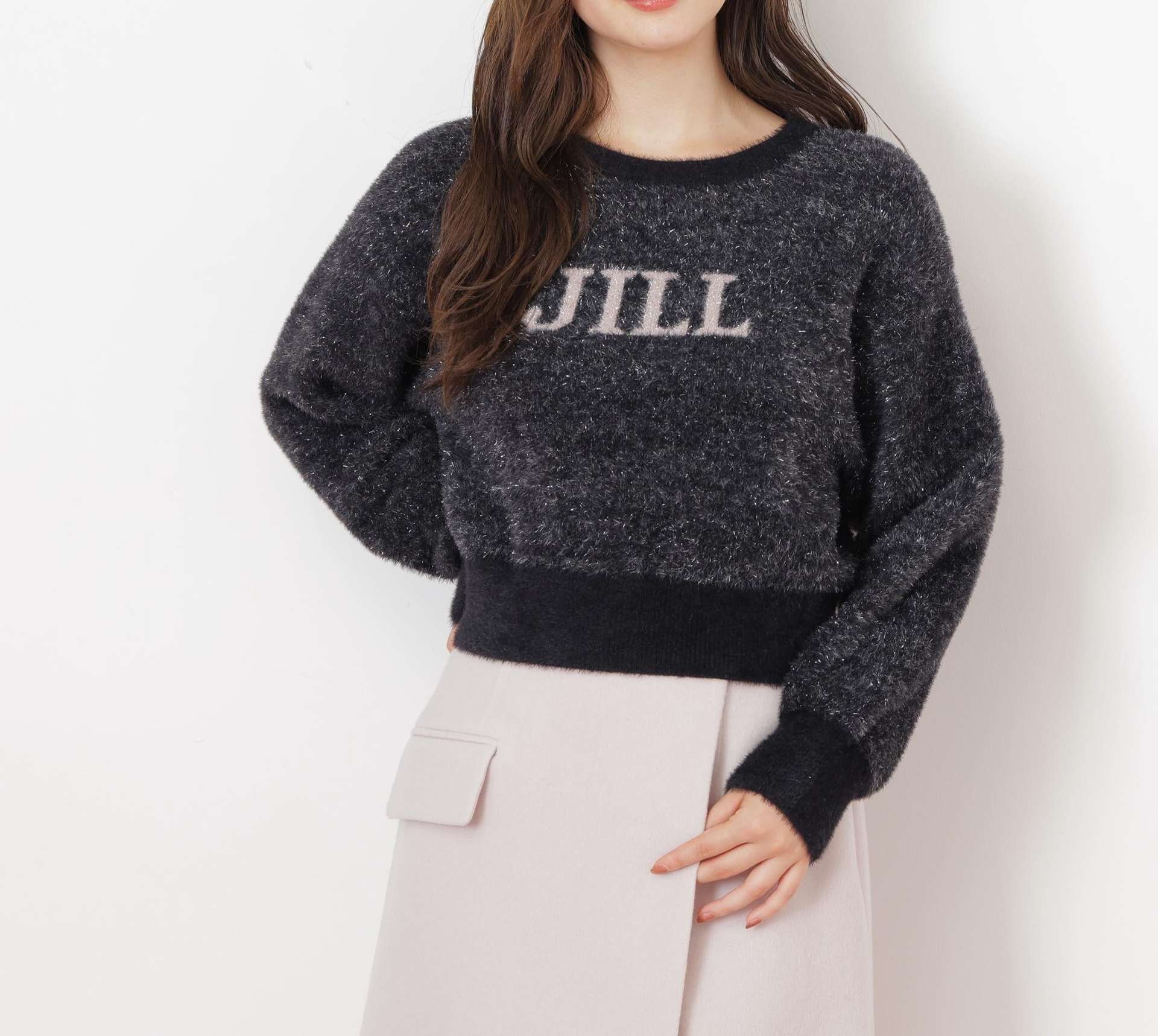 ラメロゴジャガードニット ブラック