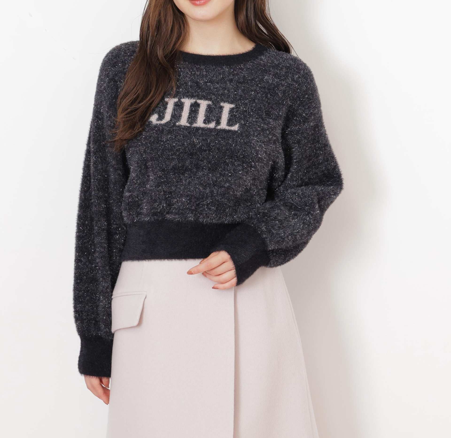 ラメロゴジャガードニット ブラック