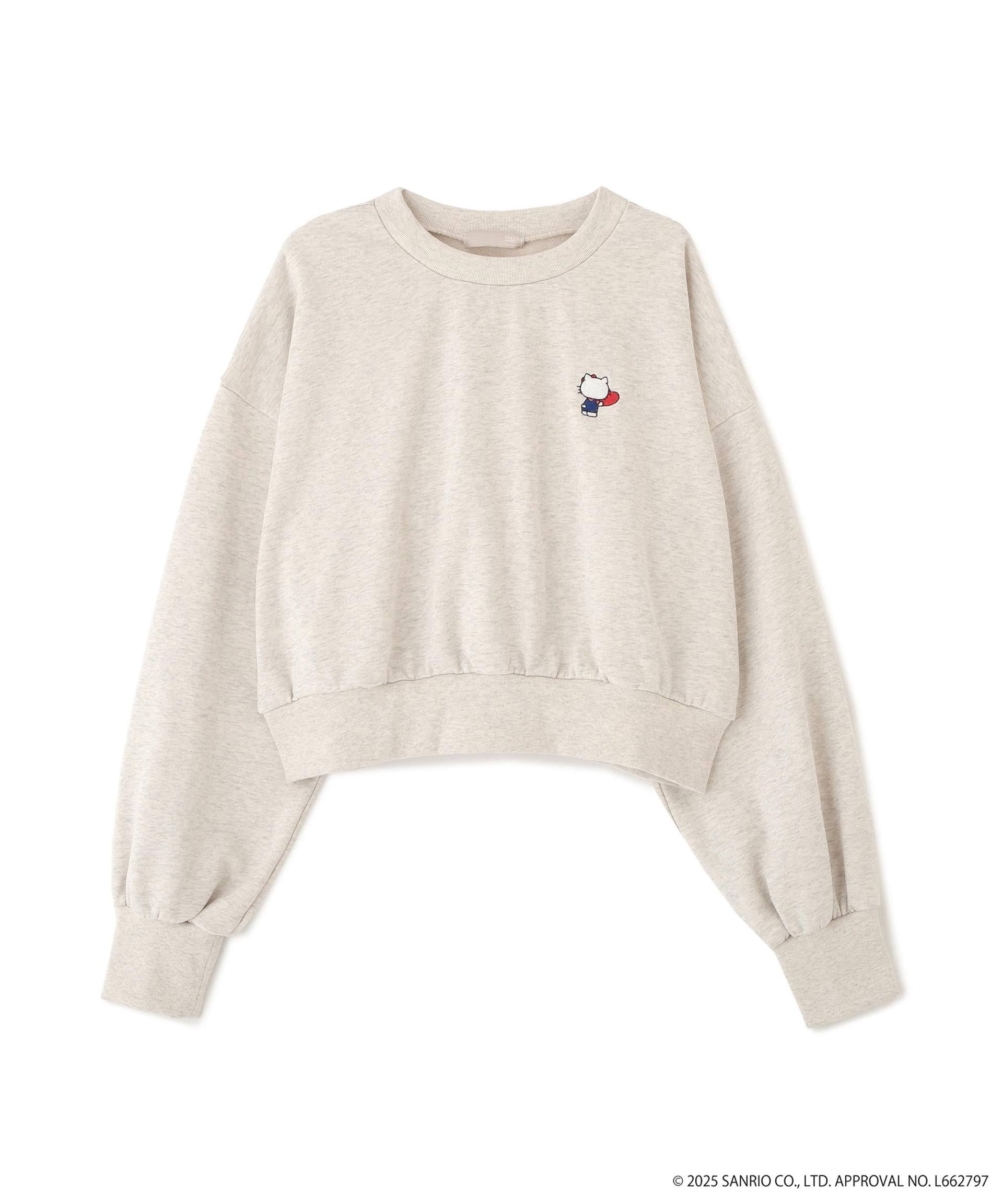 サンリオキャラクターズコラボ SHORT SWEAT ショートスウェット 胸KITTY×背面LOGO オートミール1