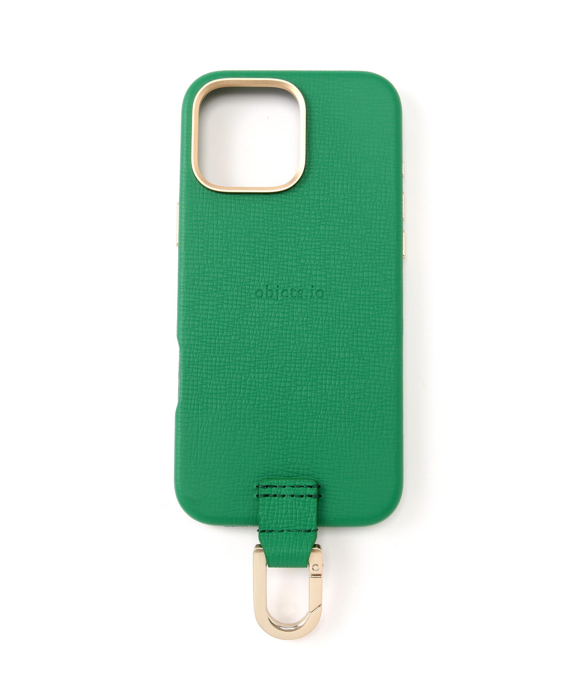 ojcts.io/オブジェクツアイオー/iPhone CA>ARINE> LEATHE> CASE - iPhone16 Po Max グリーン