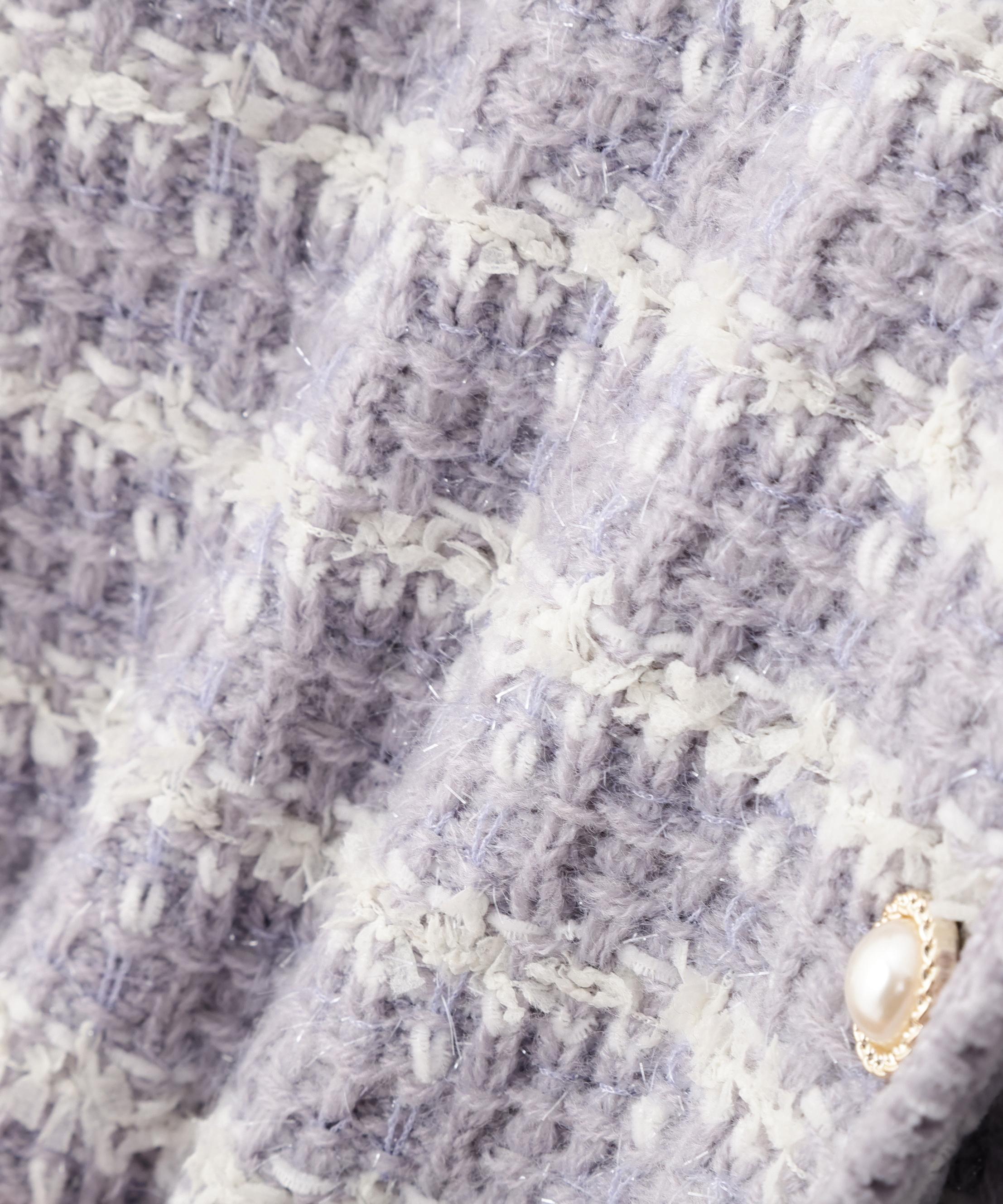 ラメミックスツィードニットジャケット グレー