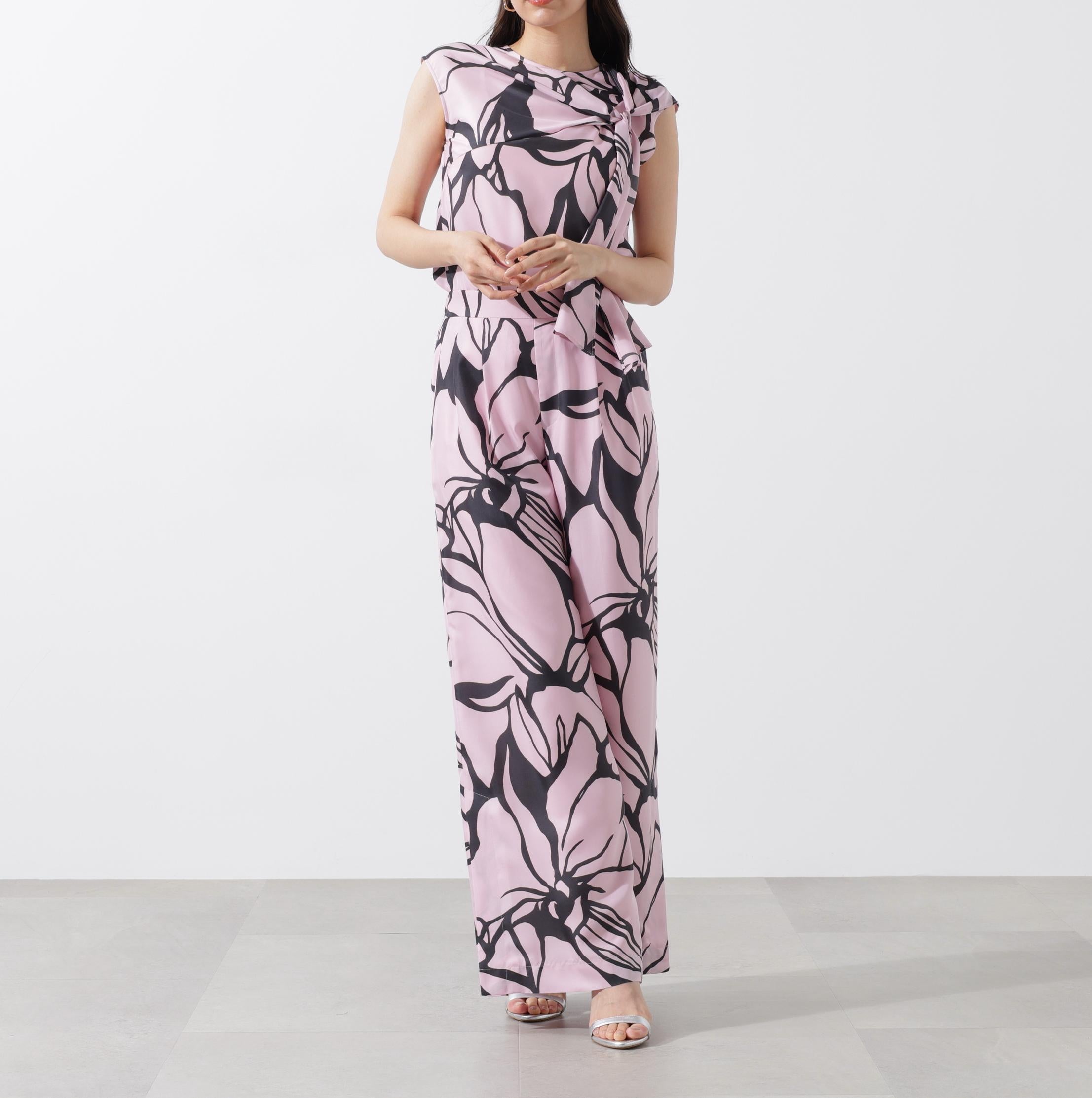 アートフラワープリントブラウス ピンク系1