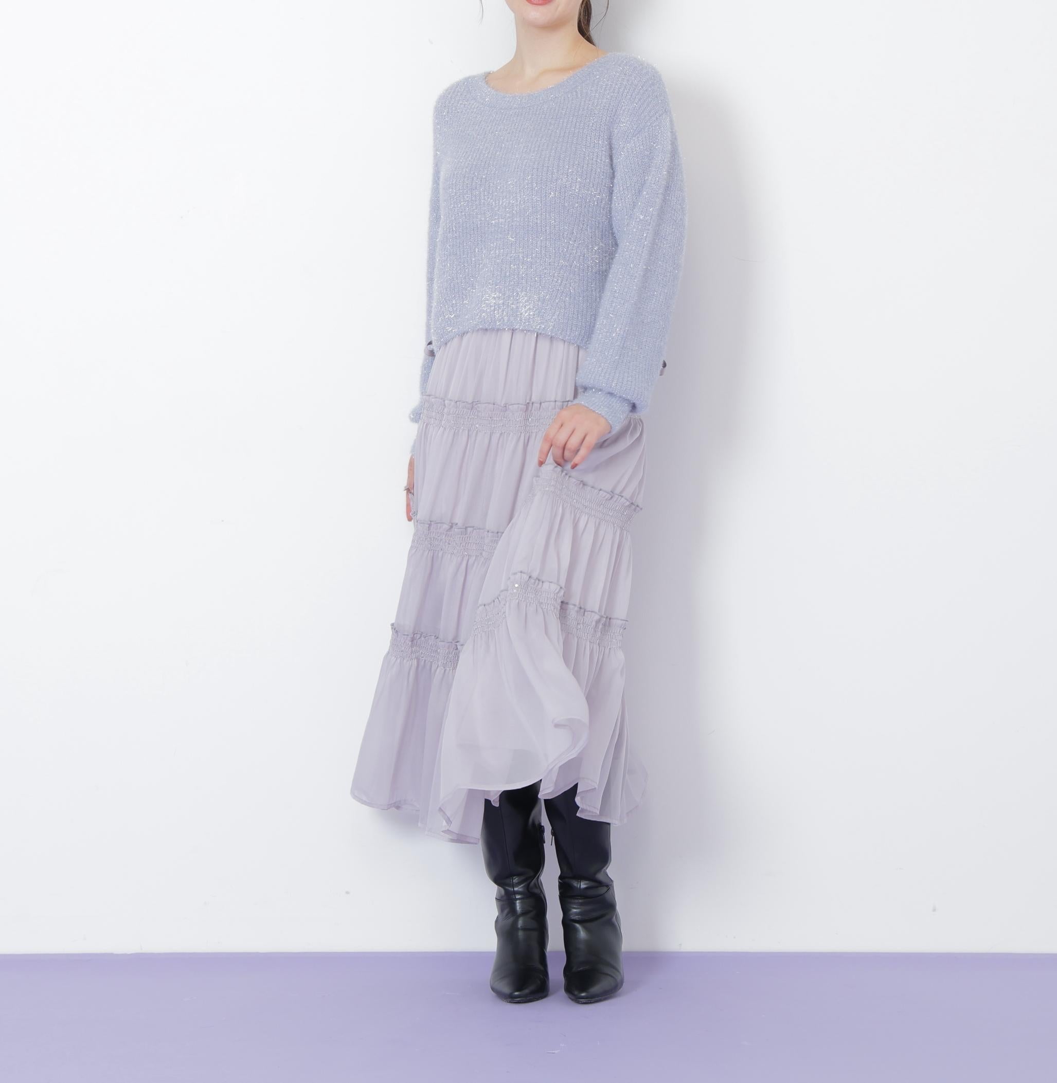 シャイニーティアードスカート グレー