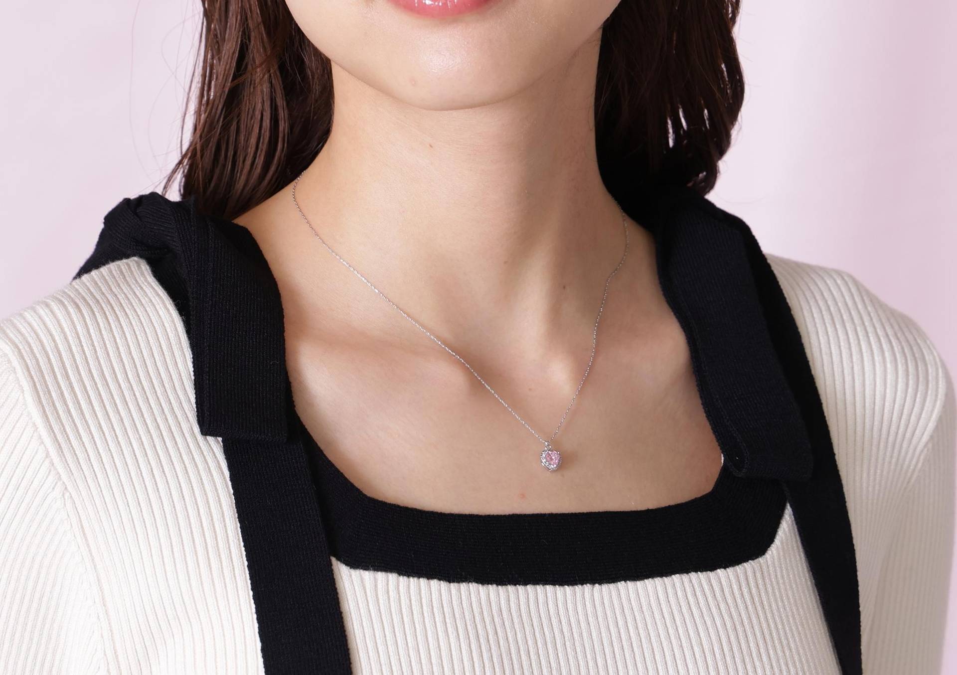 Cubic プチハートネックレス ピンク