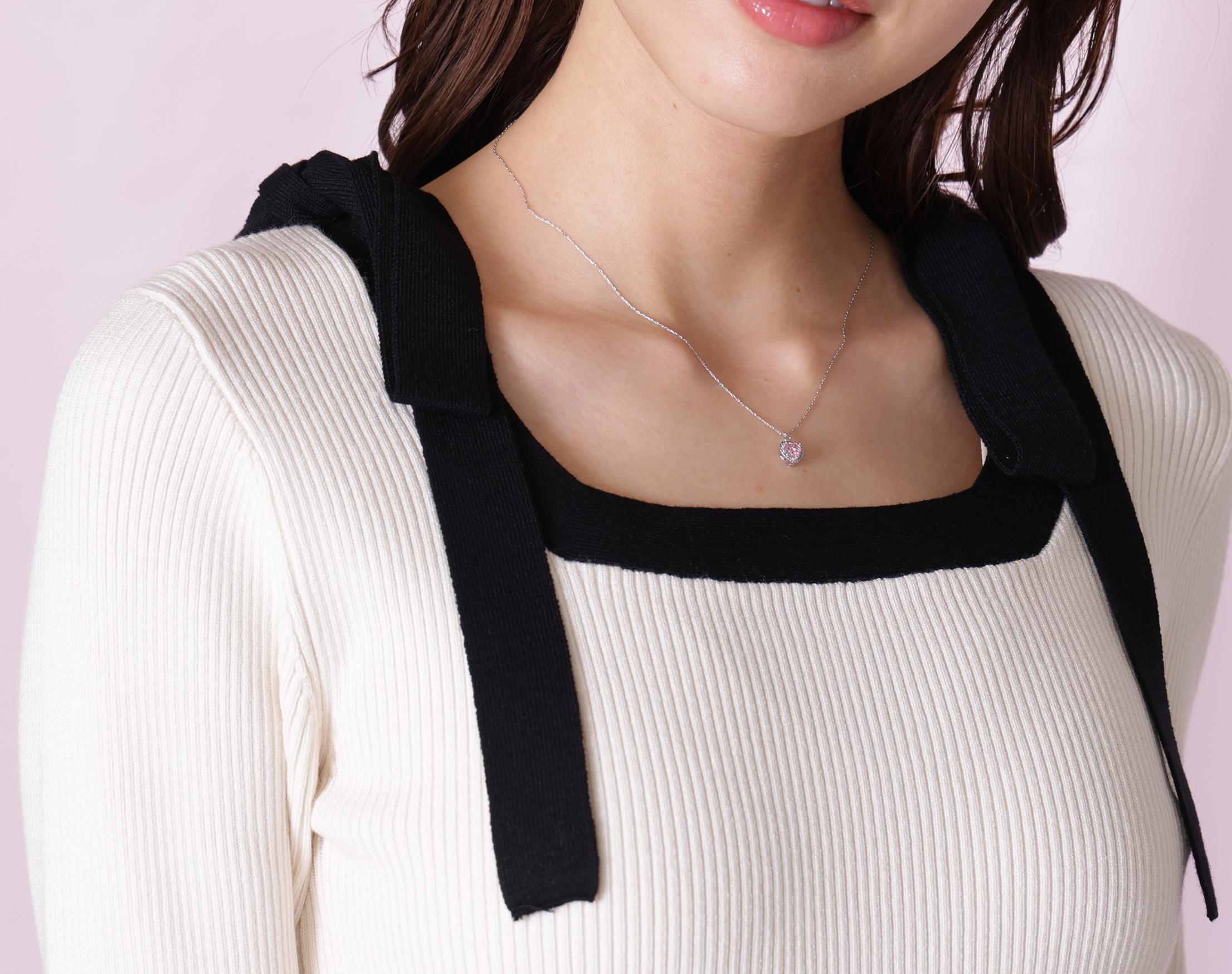 Cubic プチハートネックレス ピンク