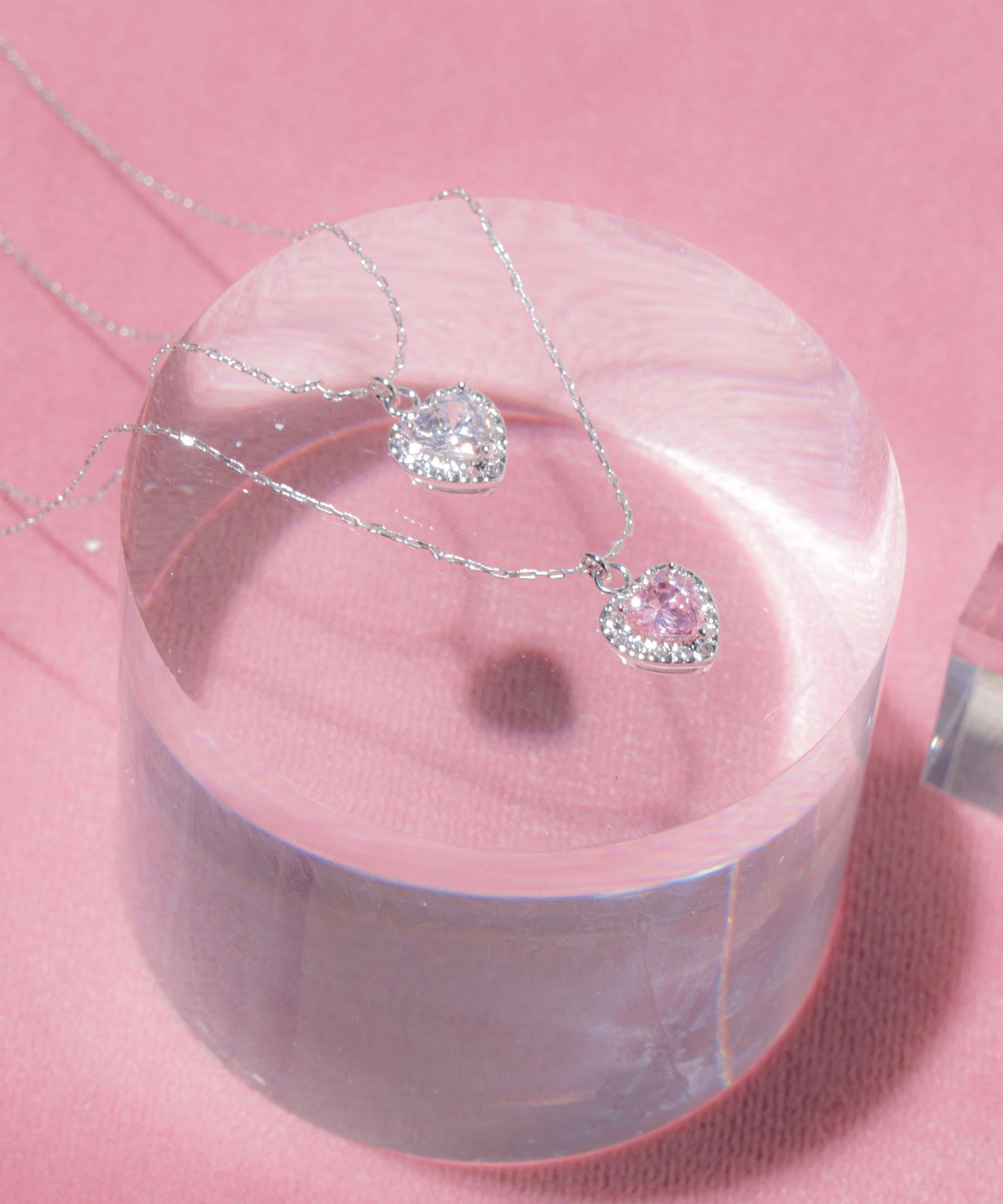 Cubic プチハートネックレス ピンク