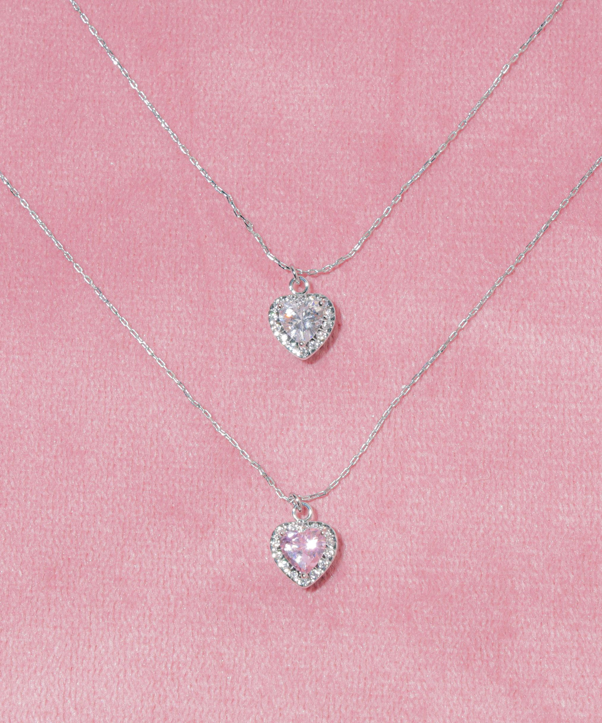 Cubic プチハートネックレス ピンク