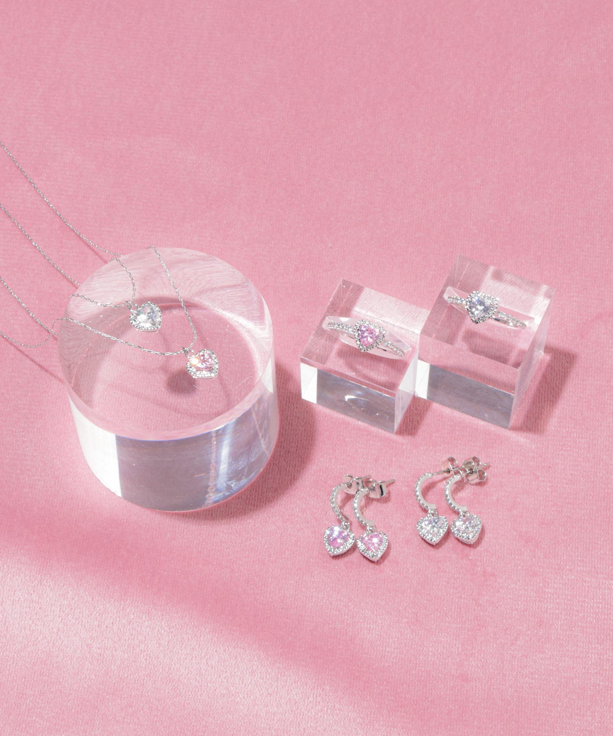Cubic プチハートネックレス ピンク