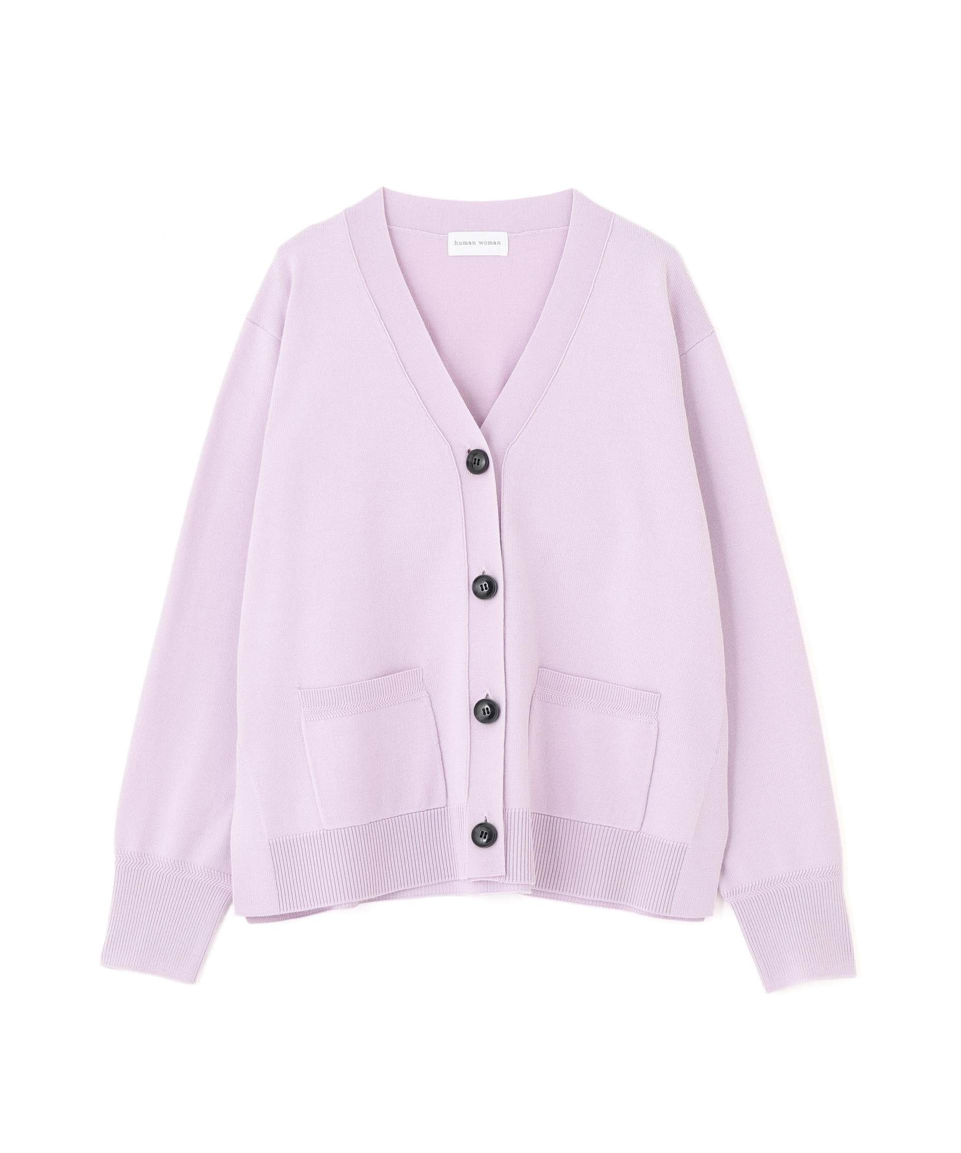 ハイゲージプレーティングVネックカーディガン ラベンダー