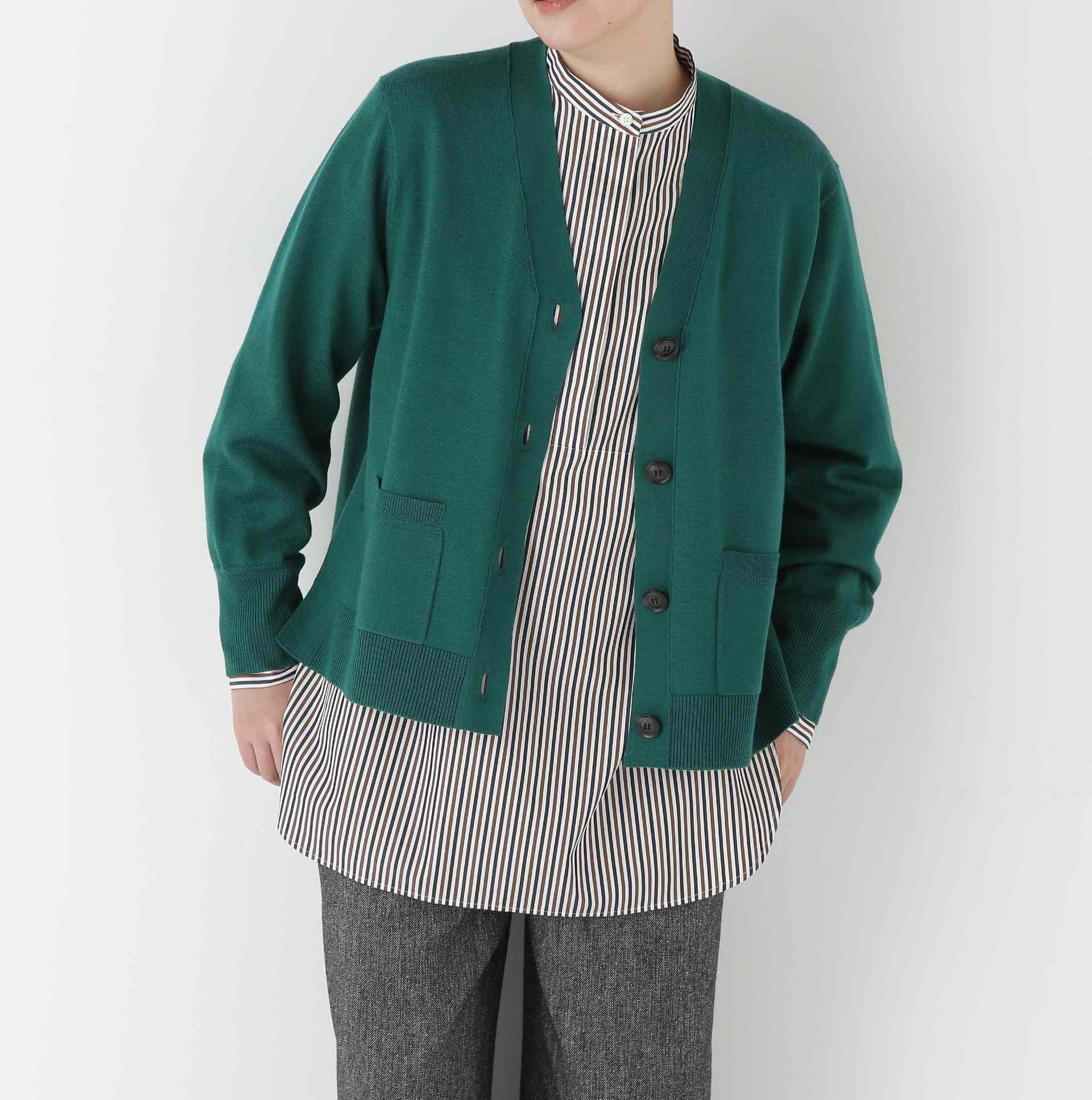 ハイゲージプレーティングVネックカーディガン グリーン