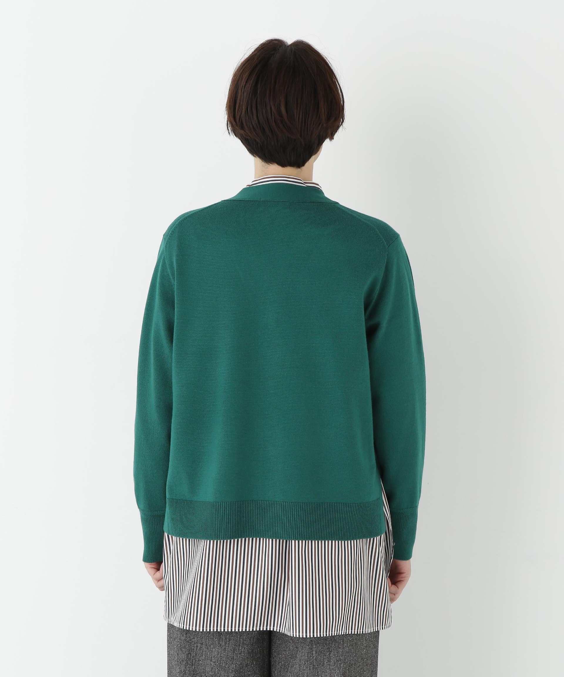 ハイゲージプレーティングVネックカーディガン グリーン