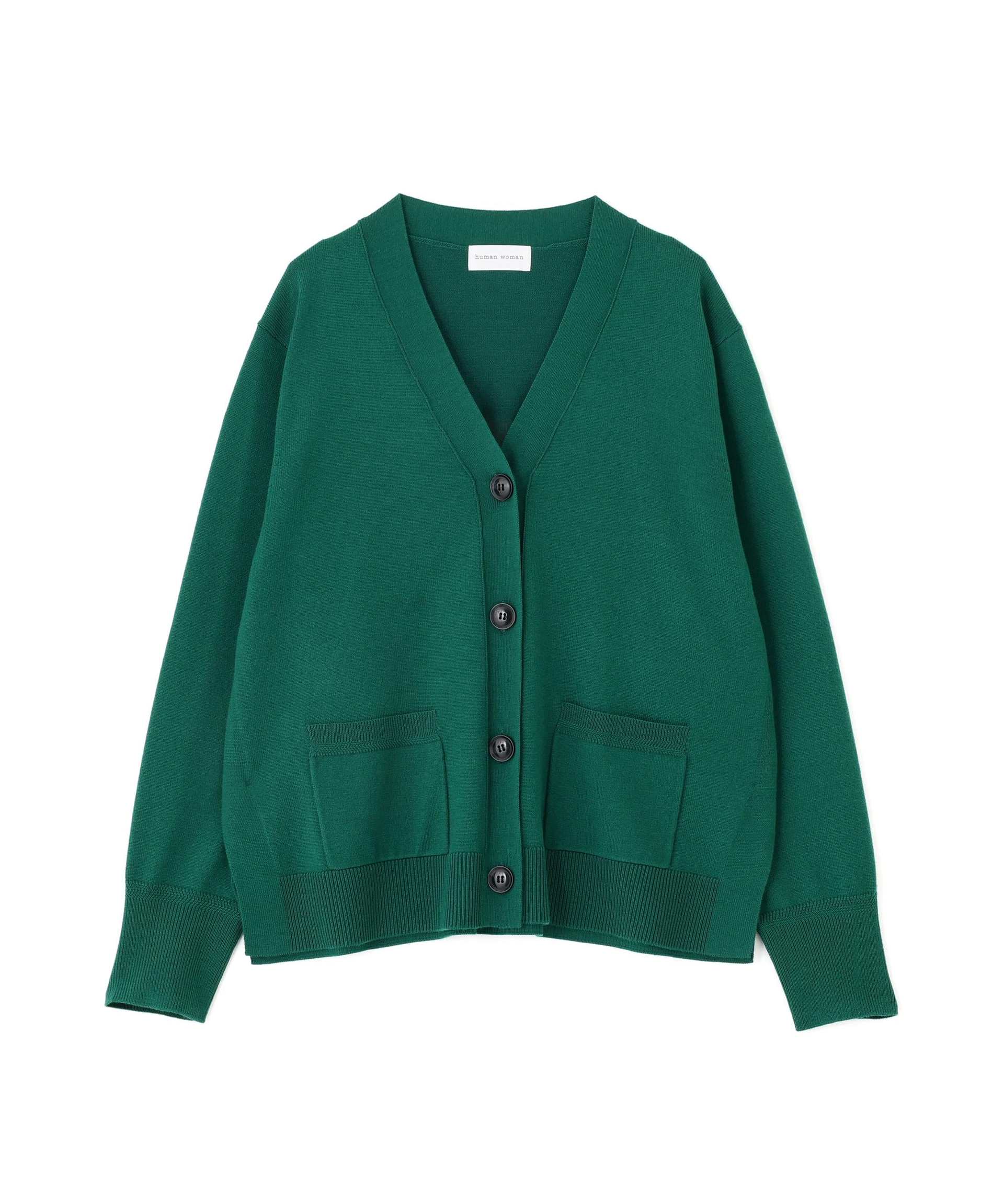 ハイゲージプレーティングVネックカーディガン グリーン