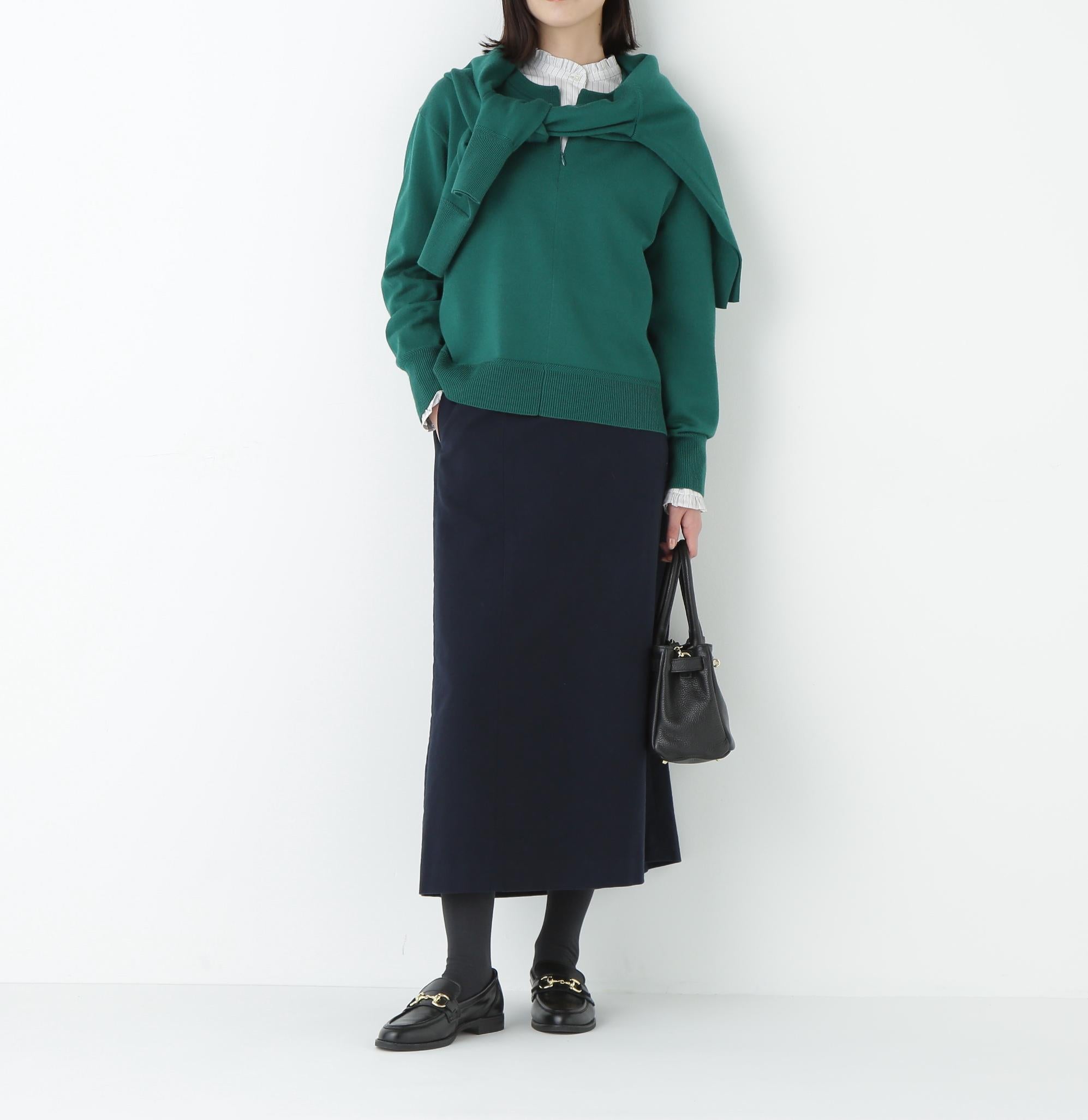 ハイゲージプレーティングVネックカーディガン グリーン