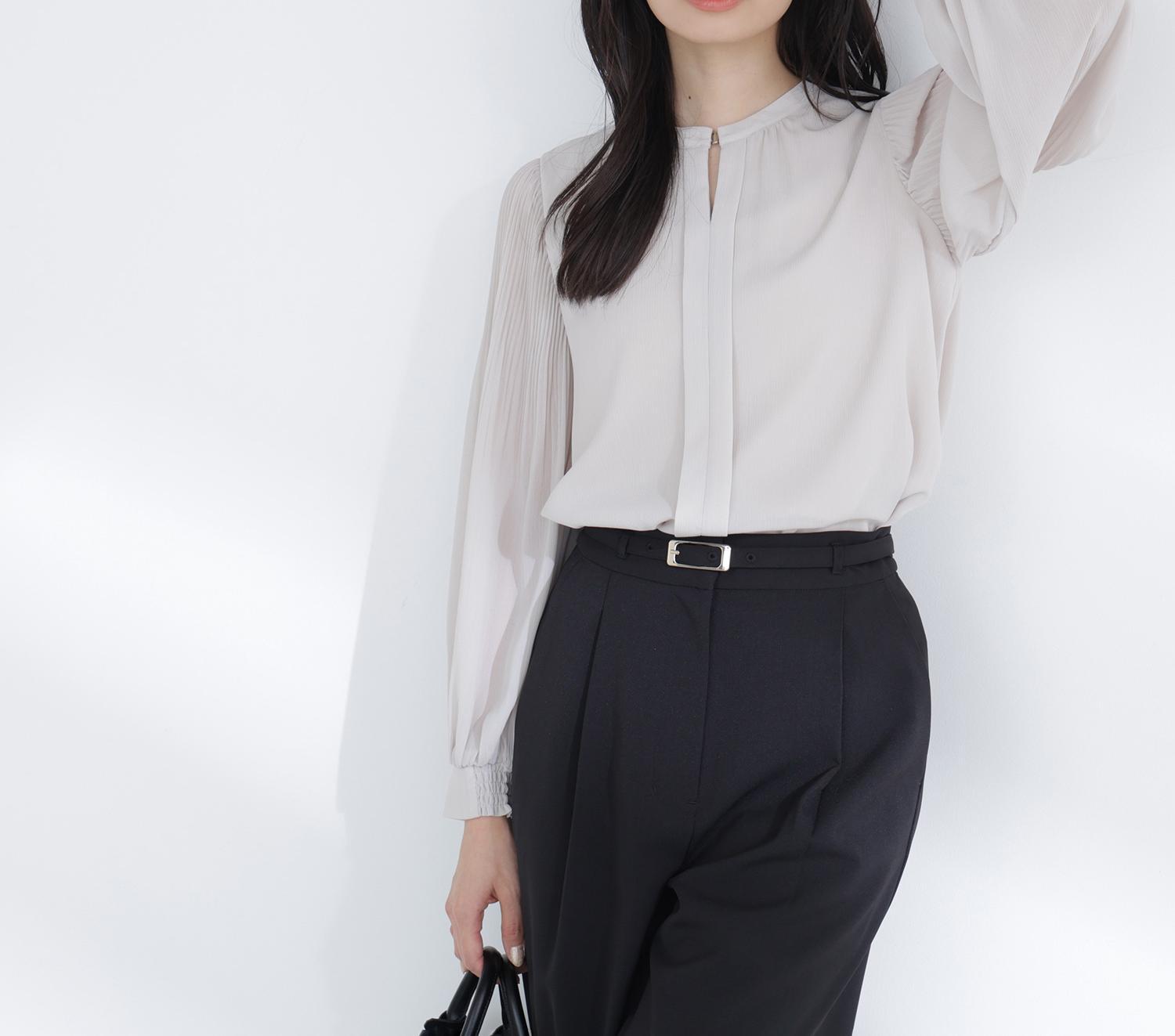 メタルポイント楊柳ブラウス グレージュ3