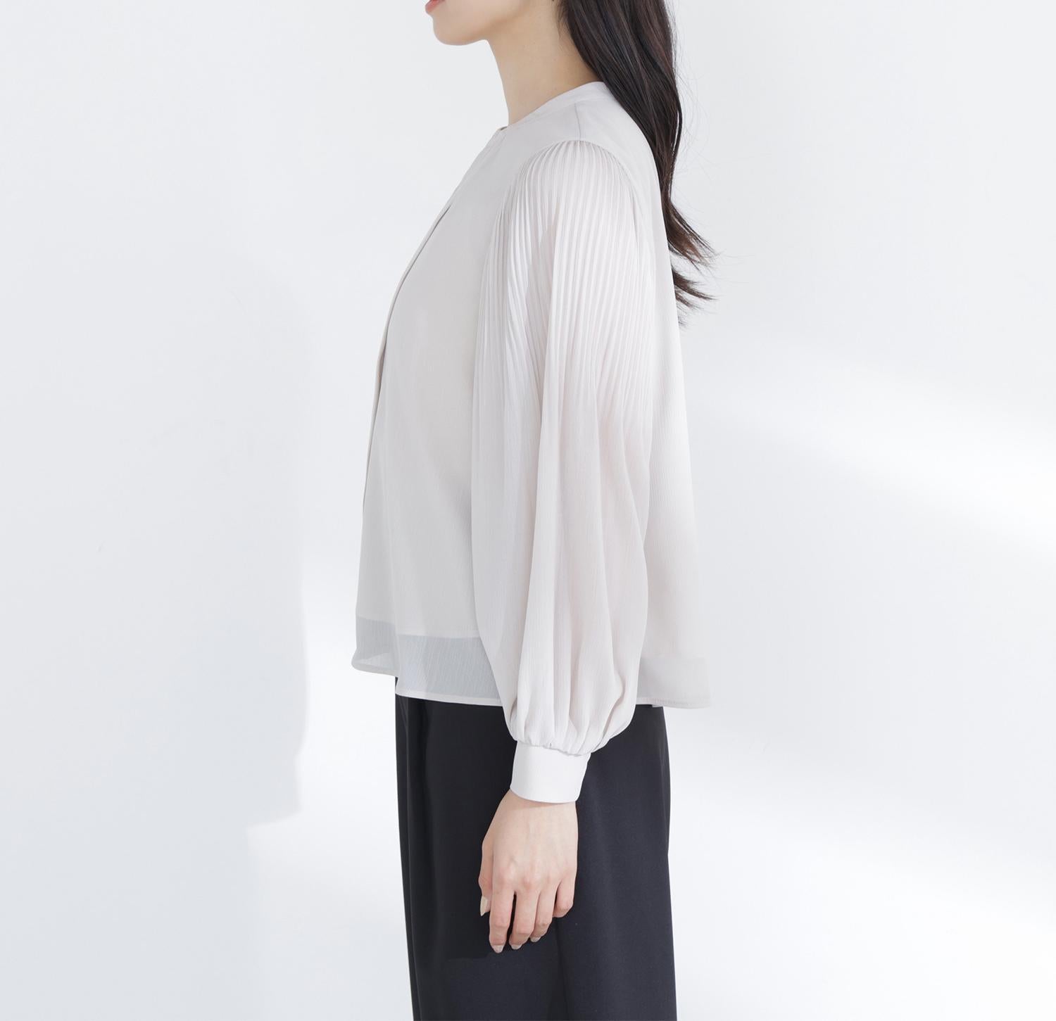 メタルポイント楊柳ブラウス グレージュ3