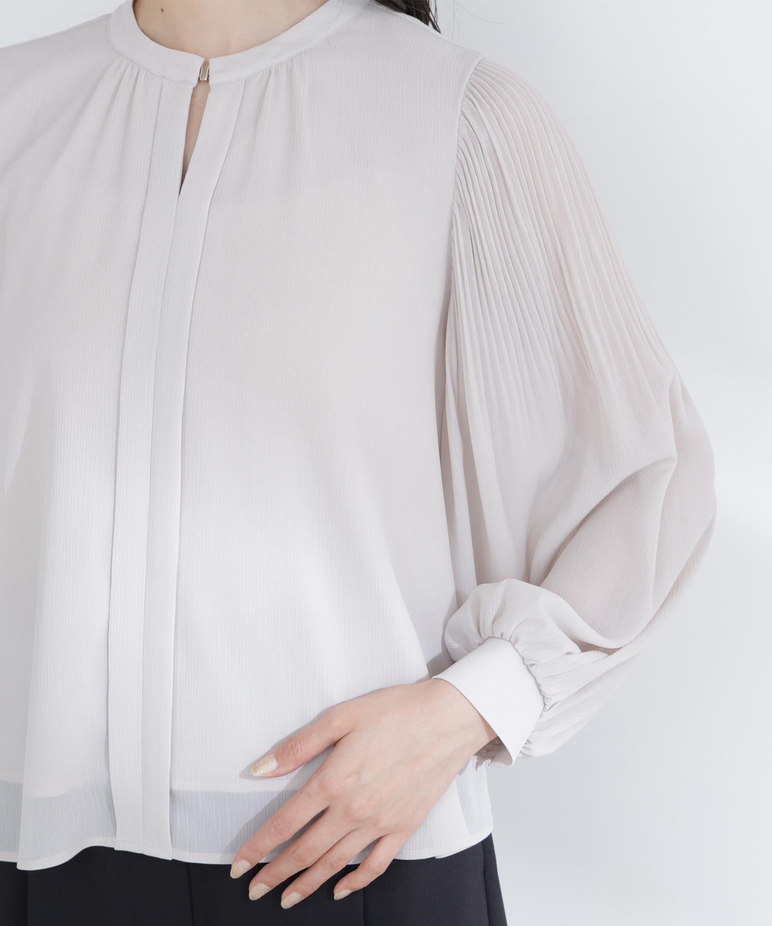 メタルポイント楊柳ブラウス グレージュ3