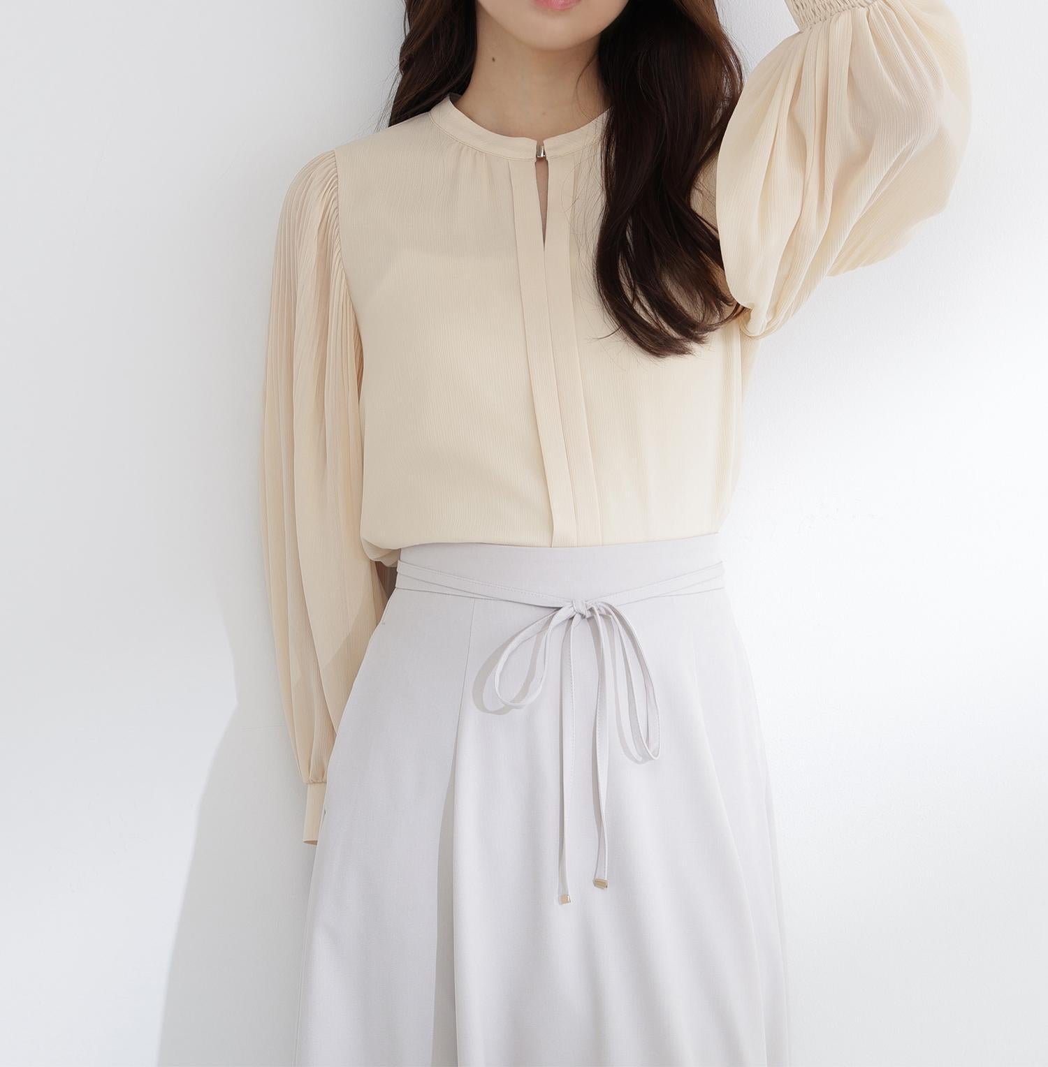 メタルポイント楊柳ブラウス クリームイエロー